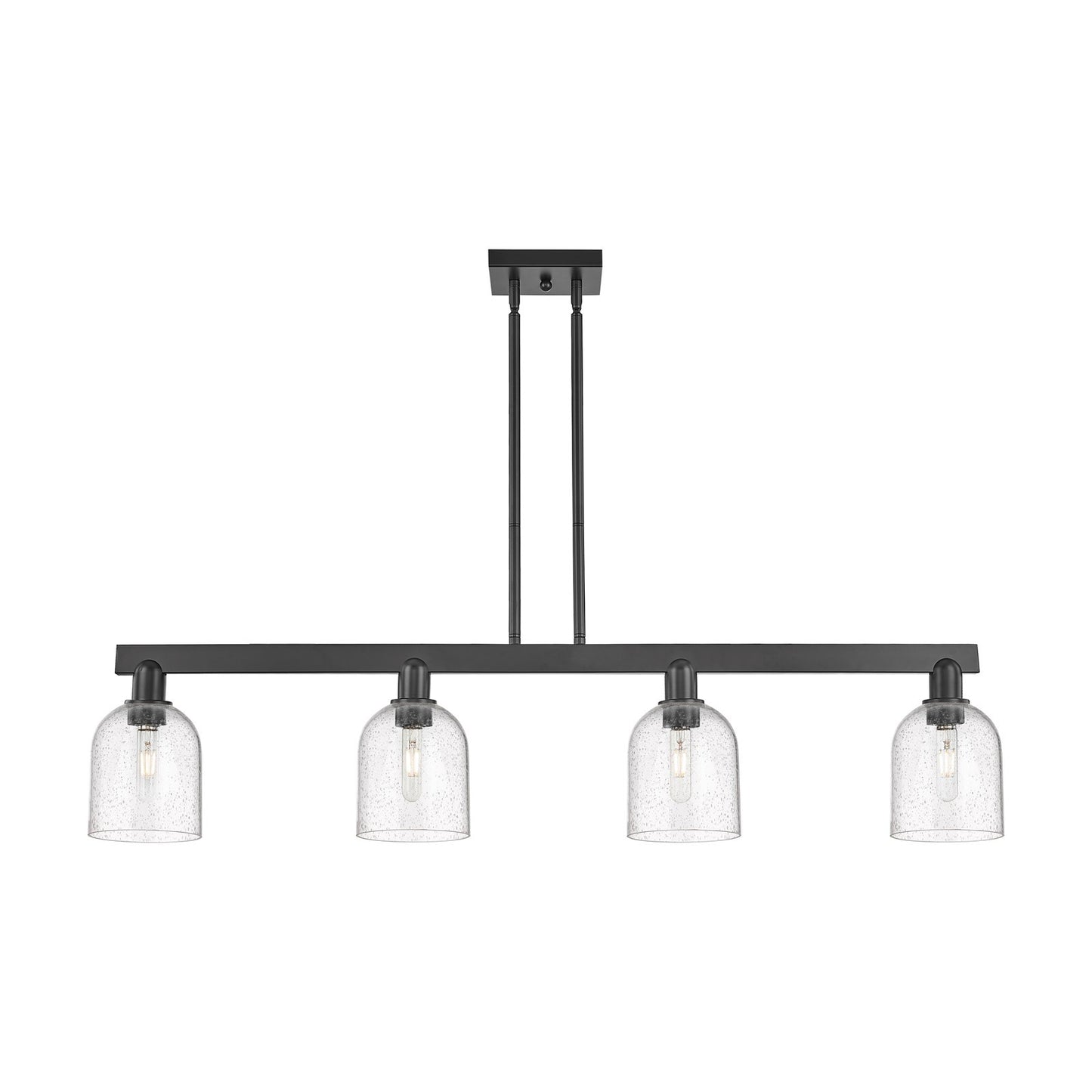 Innovations Bella 48in 4-Light Island Light | Industrial Matte Black Steel and Seedy Glass | Kitchen Island & Dining Room | Model 716-4I-BK-G558-6SDY