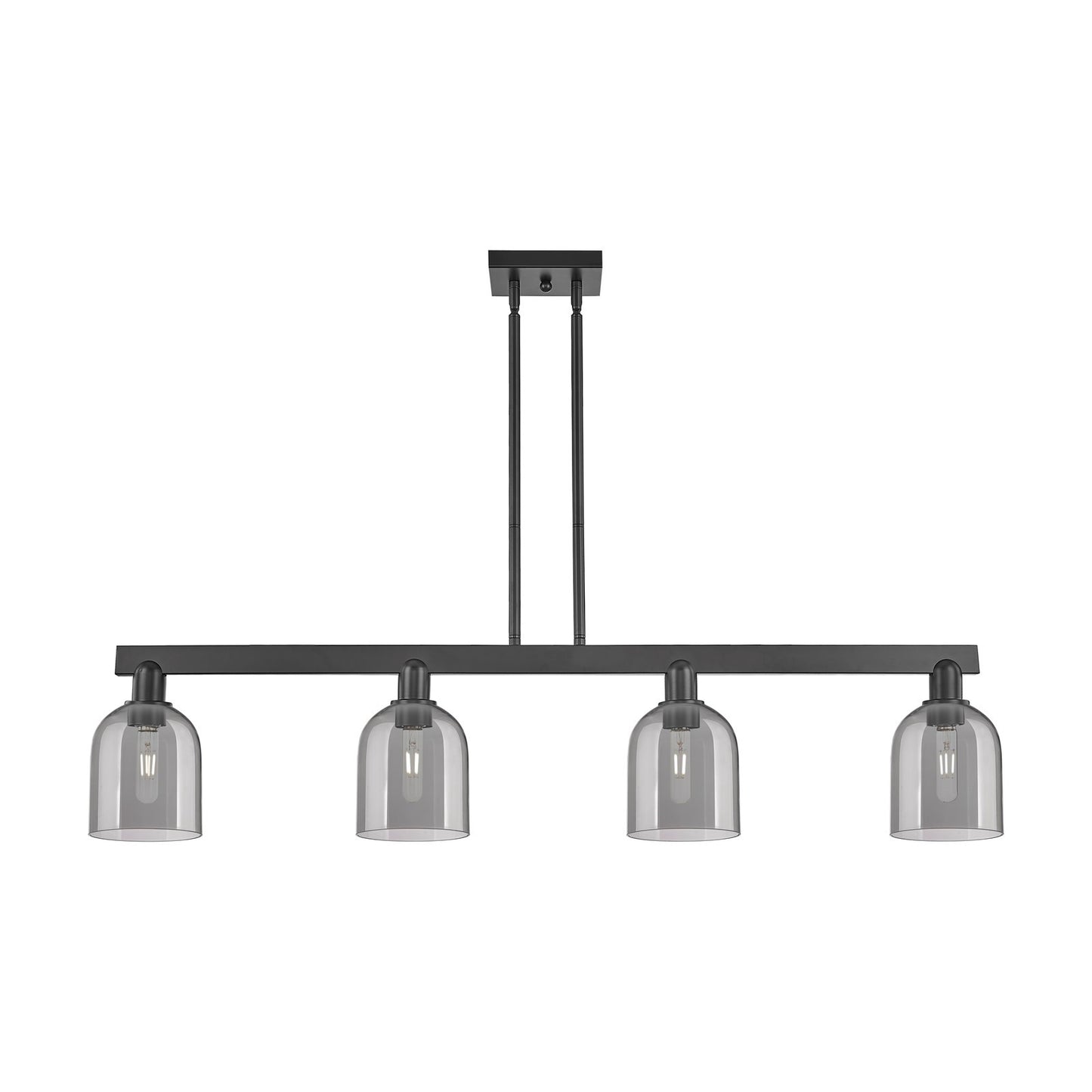 Innovations Bella 48in 4-Light Island Light | Industrial Matte Black Steel and Light Smoke Bell Glass | Kitchen Island & Dining | Model 716-4I-BK-G558-6SM