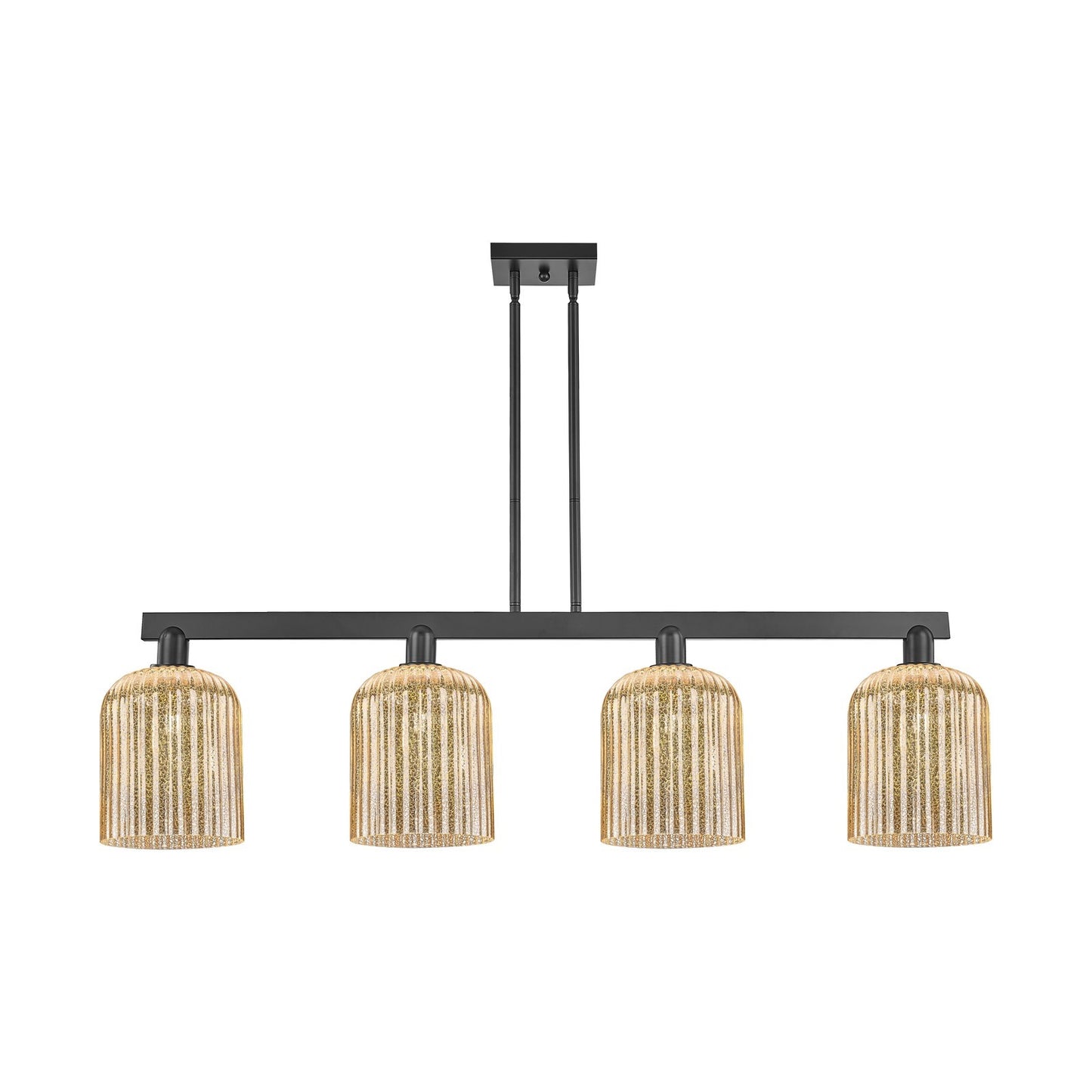 Innovations Bridal Veil 51in 4-Light Island Light | Industrial Matte Black Steel and Mercury Ribbed Glass | Kitchen Island & | Model 716-4I-BK-G559-8ME