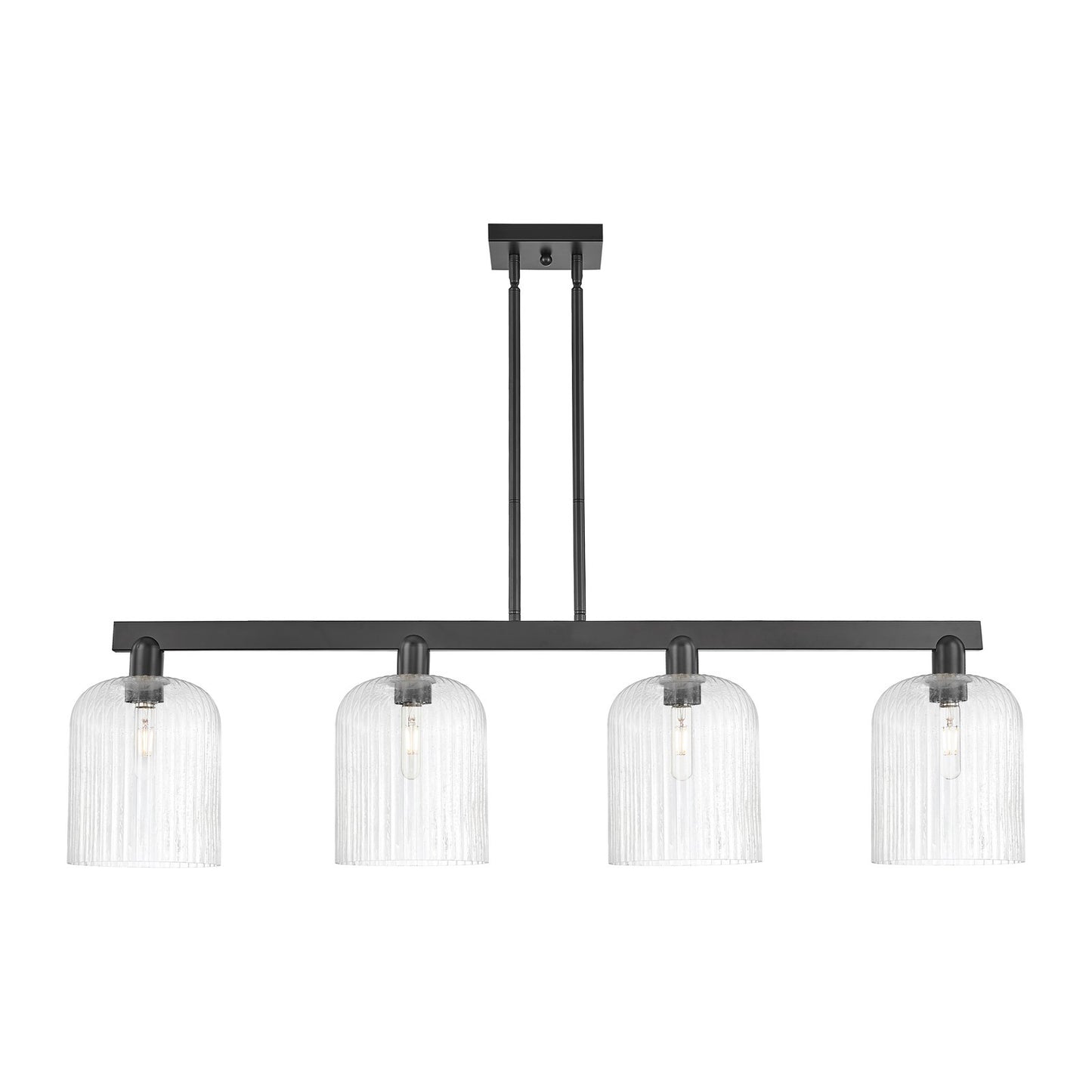 Innovations Bridal Veil 51in 4-Light Island Light | Industrial Matte Black Steel and Seedy Bell Glass | Kitchen Island & | Model 716-4I-BK-G559-8SDY