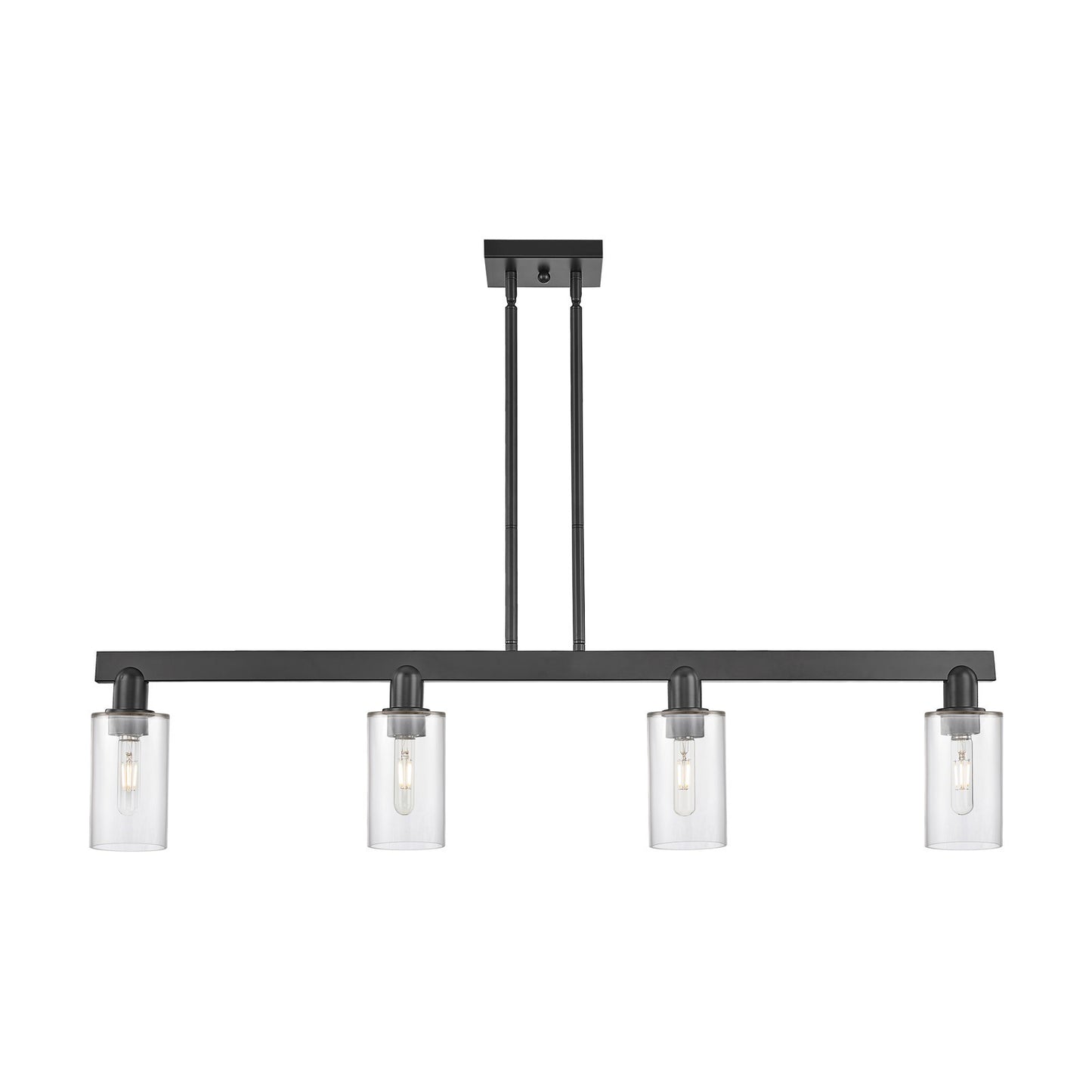Innovations Clymer 47in 4-Light Island Light | Industrial Matte Black Steel and Clear Glass | Kitchen Island | 46.62 x 9.75 in | Model 716-4I-BK-G802