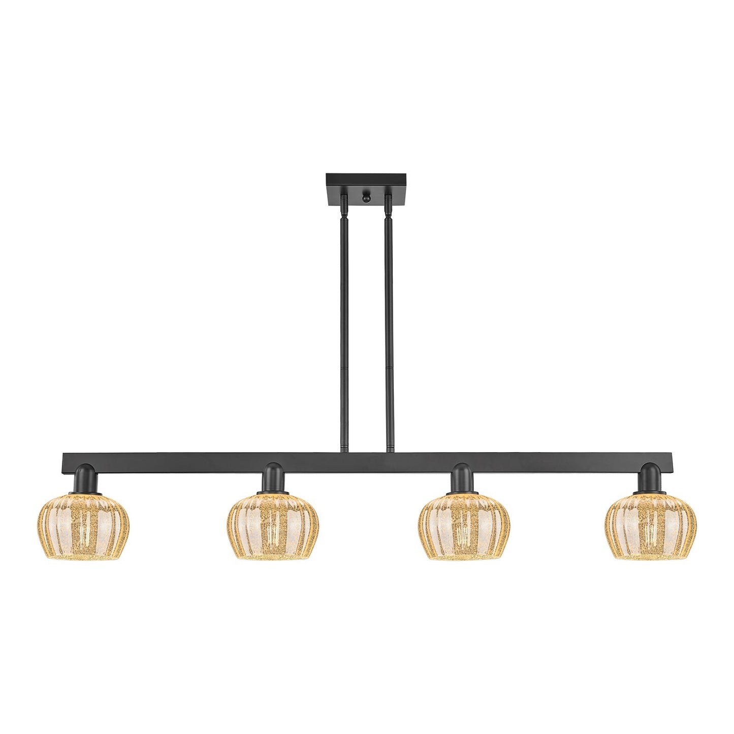 Innovations Fenton 49in 4-Light Island Light | Industrial Matte Black Steel and Mercury Ribbed Glass | Kitchen Island & Dining Room | Model 716-4I-BK-G96