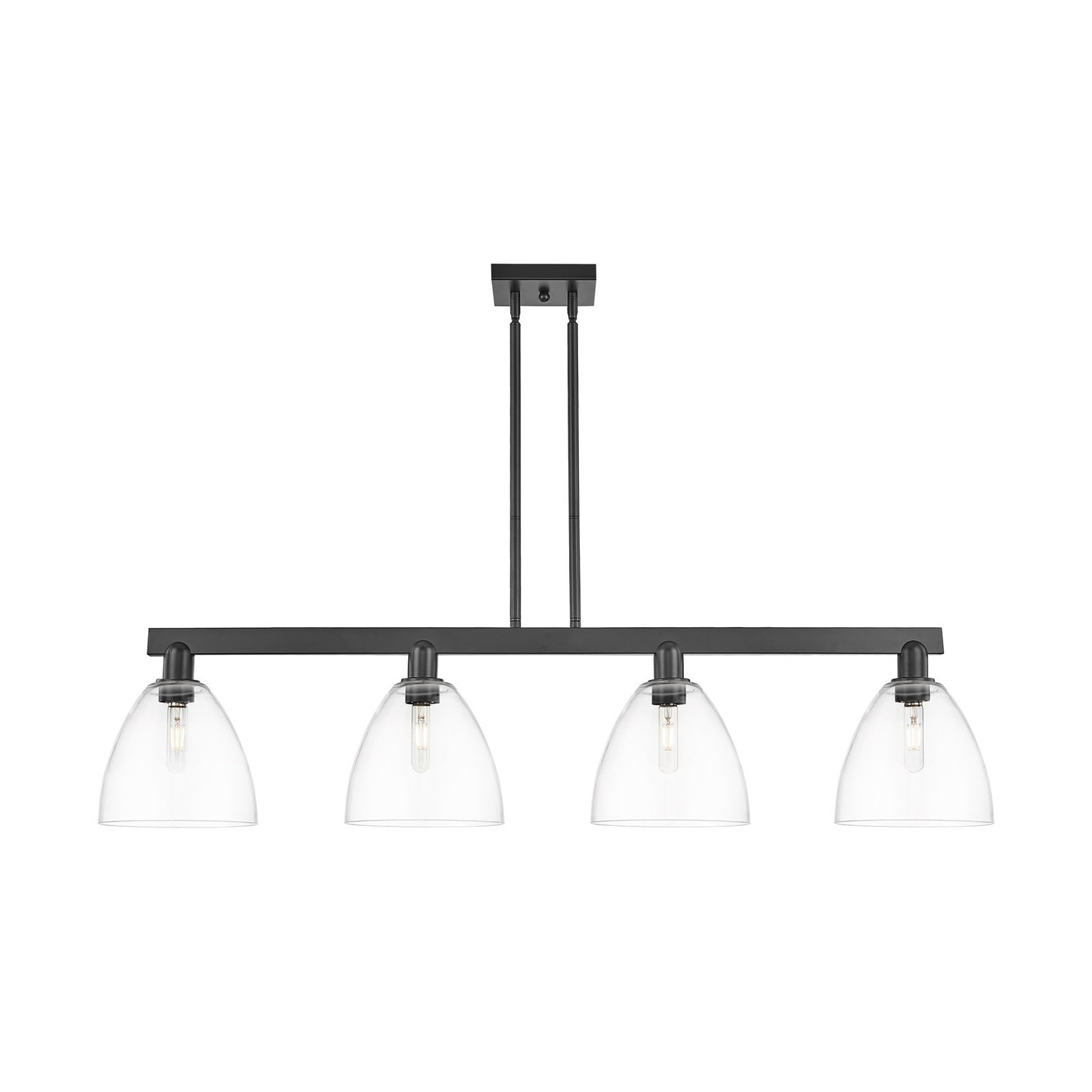 Innovations Bristol 52in 4-Light Island Light | Industrial Matte Black Steel and Clear Glass | Kitchen Island & Dining Room | Model 716-4I-BK-GBD-92