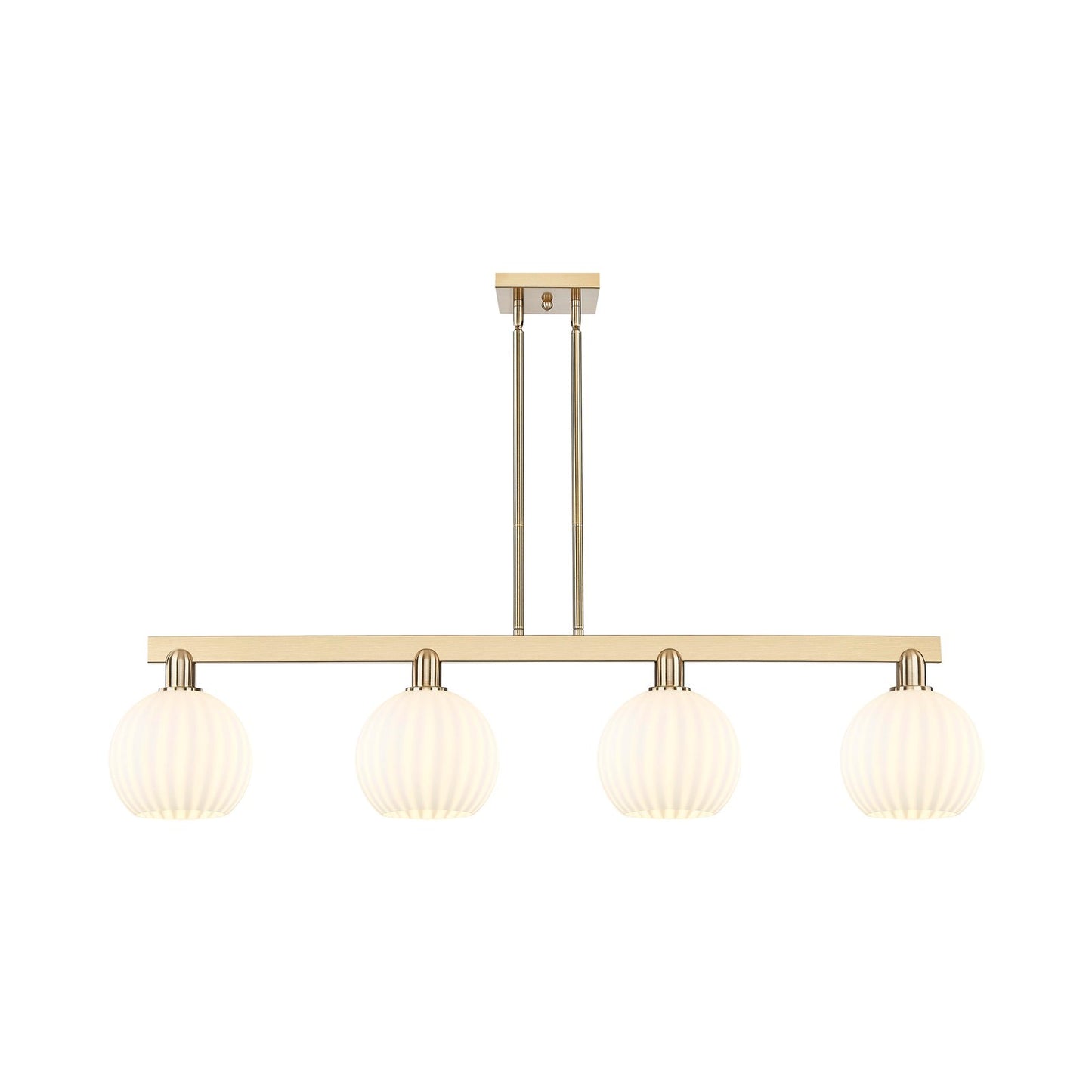 Innovations Lighting White Venetian 48in 4-Light Island Light | Art Nouveau Champagne Bronze Steel and White Venetian Glass | Model 716-4I-CB-G1217-8WV