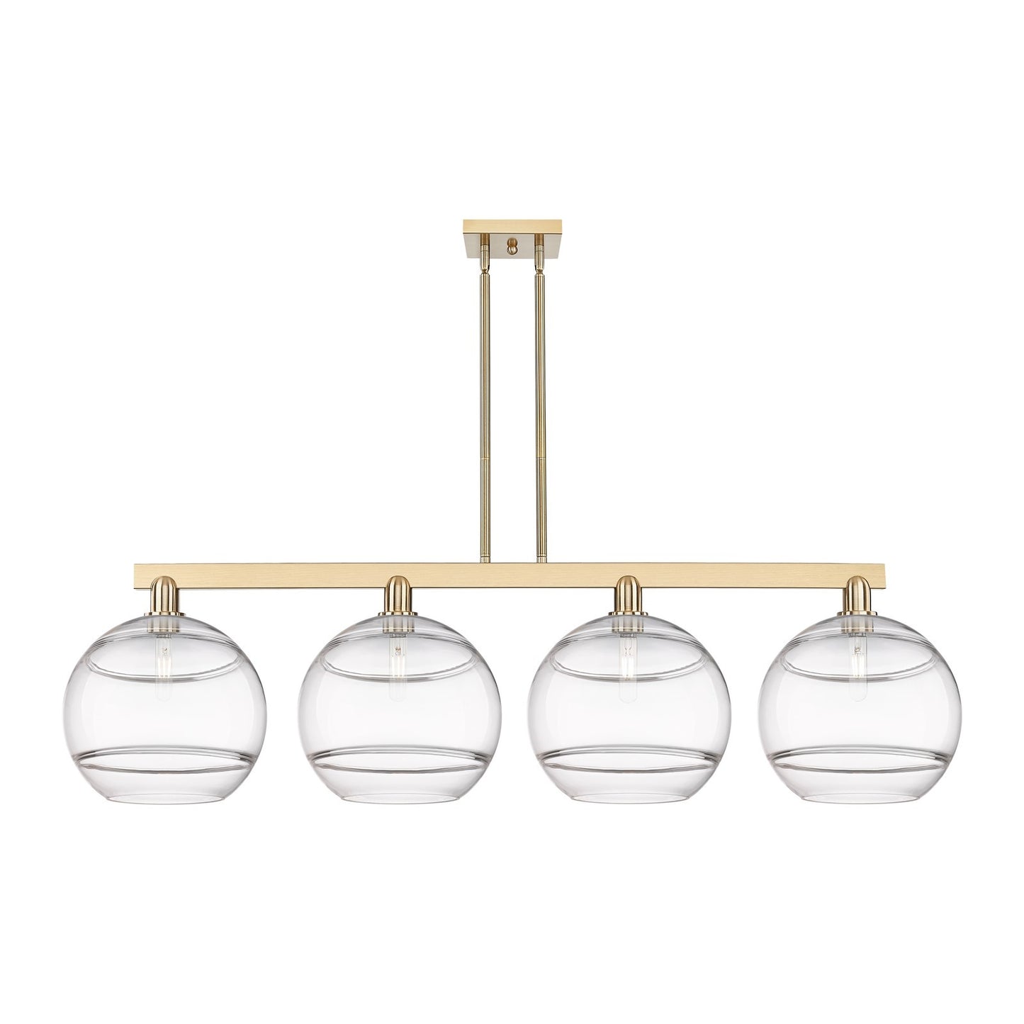 Innovations Rochester 55in 4-Light Island Light | Industrial Champagne Bronze Steel and Clear Glass | Kitchen Island | Model 716-4I-CB-G556-12CL