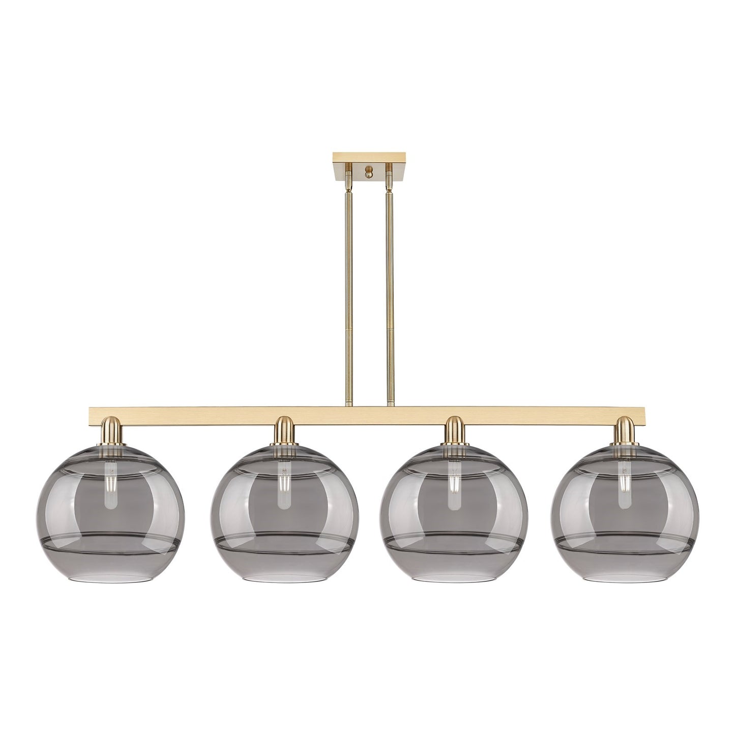 Innovations Rochester 55in 4-Light Island Light | Industrial Champagne Bronze Steel and Light Smoke Glass | Kitchen Island & | Model 716-4I-CB-G556-12SM