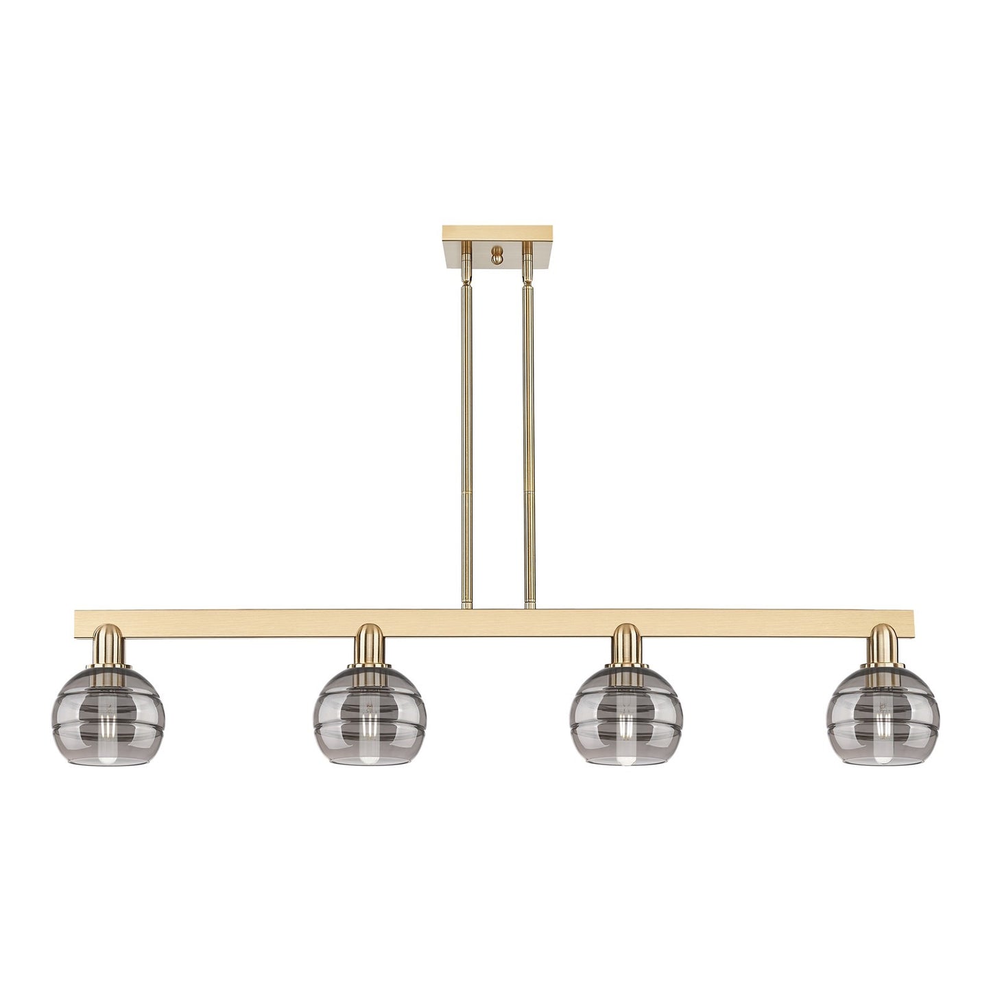 Innovations Rochester 49in 4-Light Island Light | Industrial Champagne Bronze Steel and Light Smoke Glass | Kitchen Island & | Model 716-4I-CB-G556-6SM