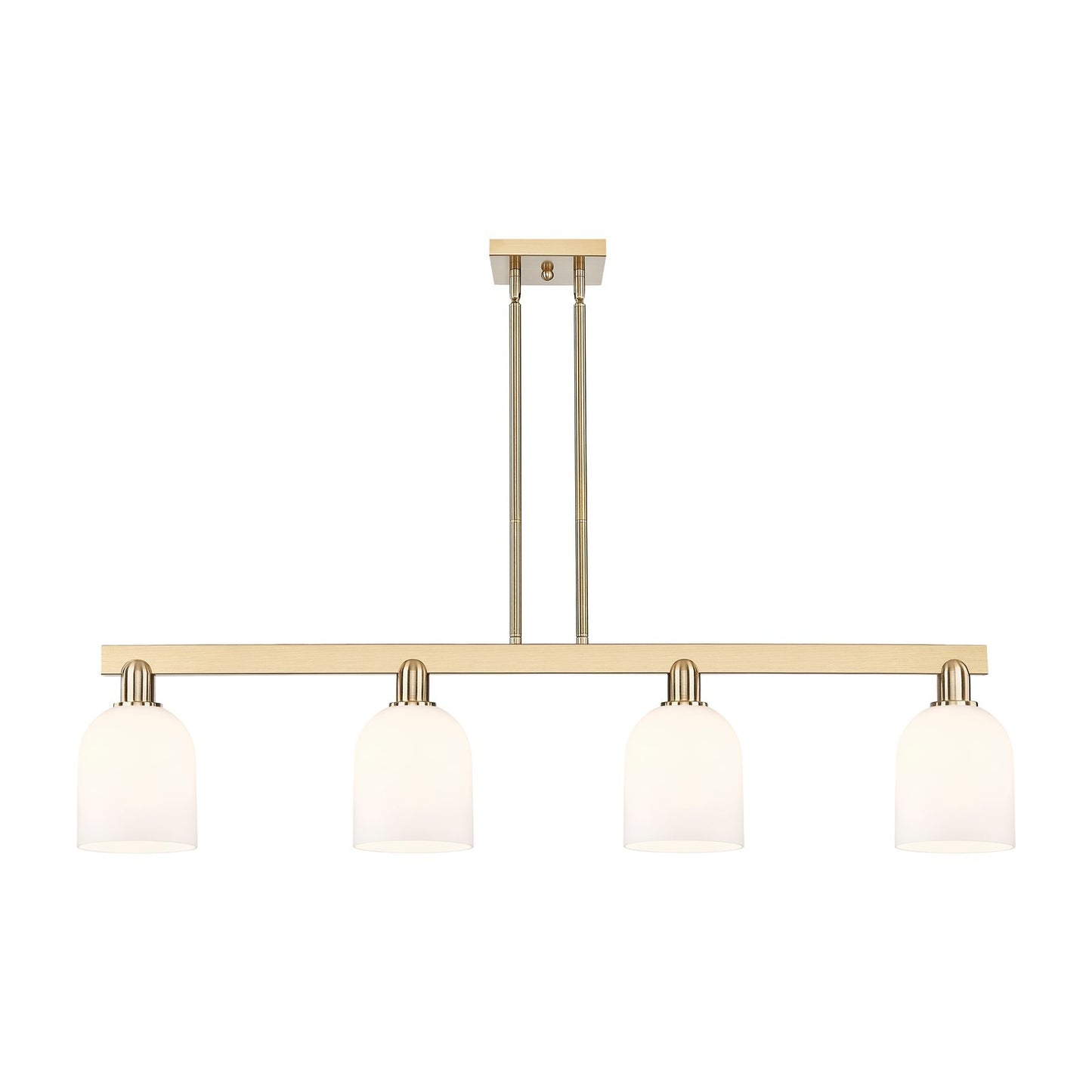 Innovations Bella 48in 4-Light Island Light | Industrial Champagne Bronze Steel and White Glass | Kitchen Island & Dining Room | Model 716-4I-CB-G558-6GWH