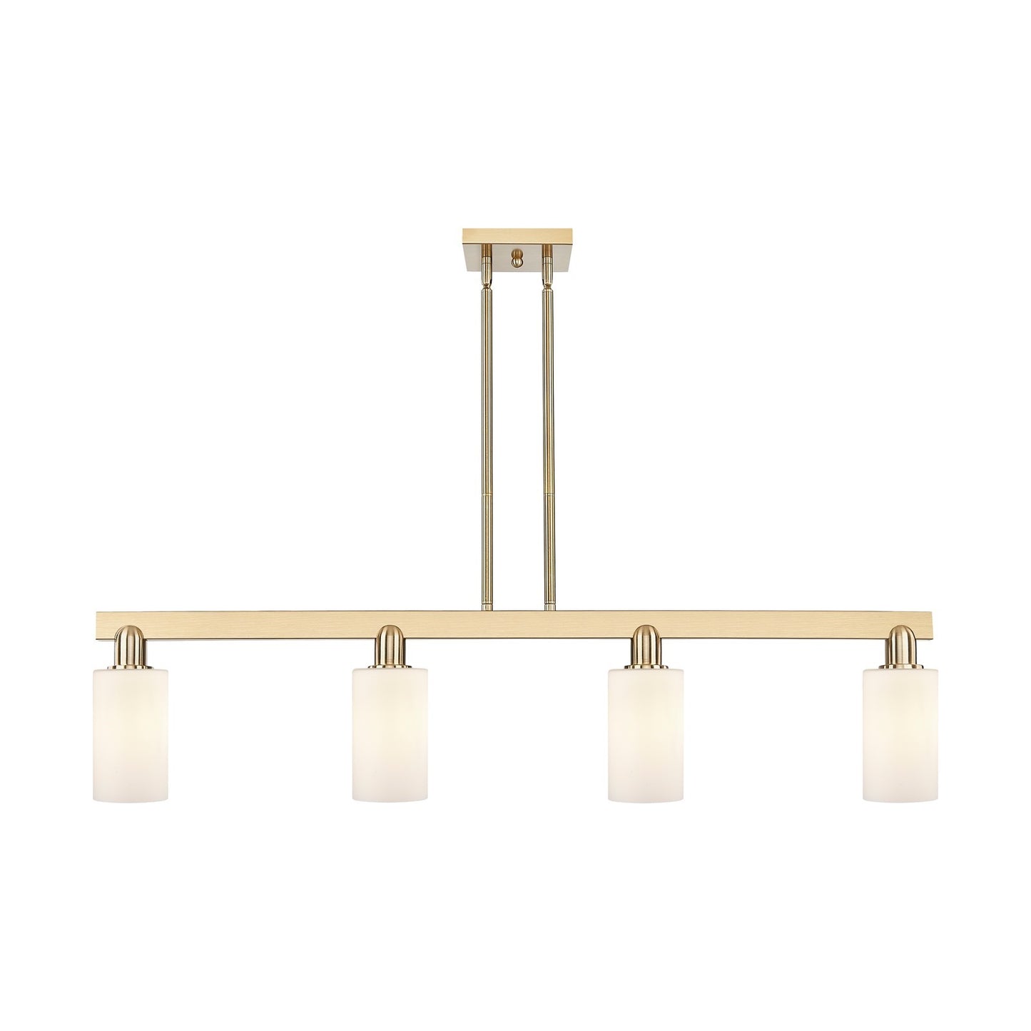 Innovations Clymer 47in 4-Light Island Light | Industrial Champagne Bronze Steel and Matte White Glass | Kitchen Island | Model 716-4I-CB-G801