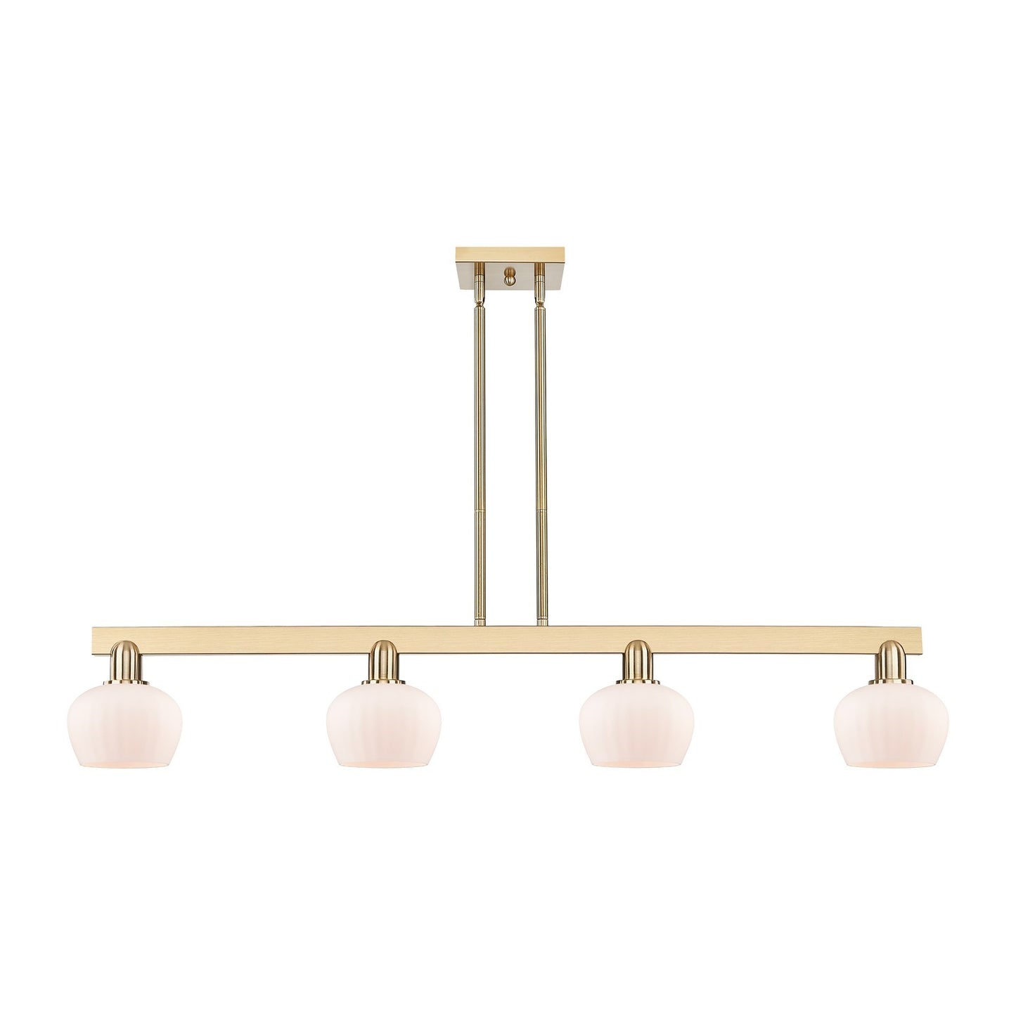 Innovations Fenton 49in 4-Light Island Light | Industrial Champagne Bronze Steel and Matte White Glass | Kitchen Island & Dining | Model 716-4I-CB-G91