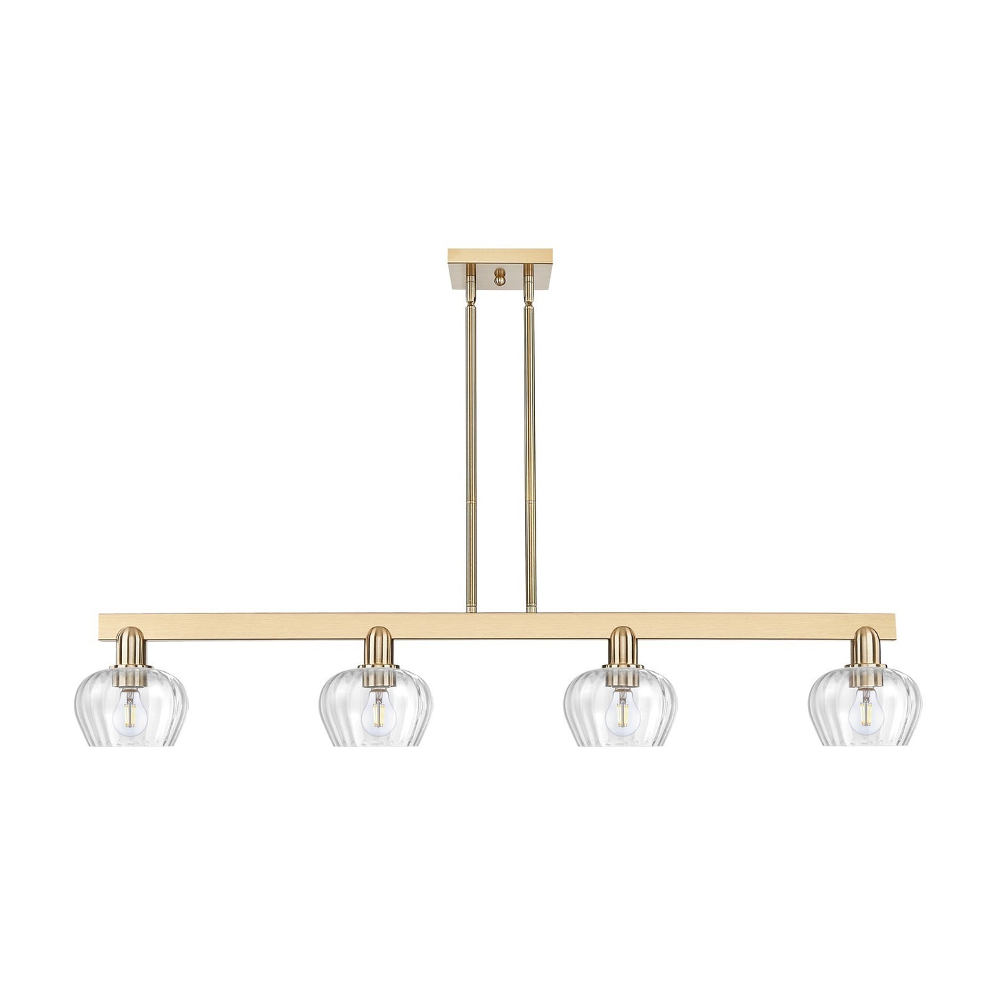 Innovations Fenton 49.25in 4-Light Island Light | Industrial Champagne Bronze Steel and Clear Ribbed Glass | Kitchen Island & Dining | Model 716-4I-CB-G92
