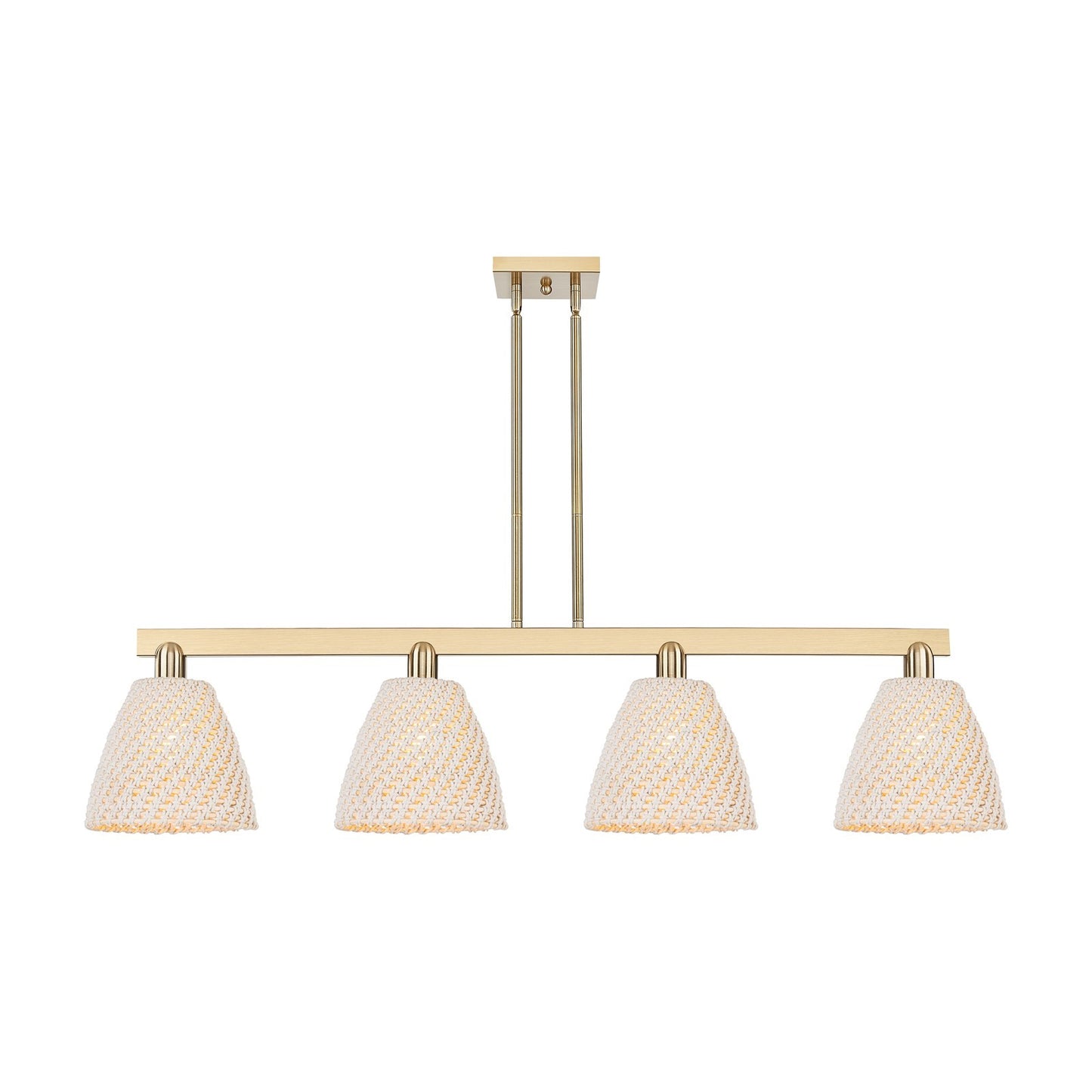 Innovations Bristol Natural 52in 4-Light Island Light | Industrial Champagne Bronze Steel and Natural Fiber Dome Shade | Model 716-4I-CB-NBD-9-NAT