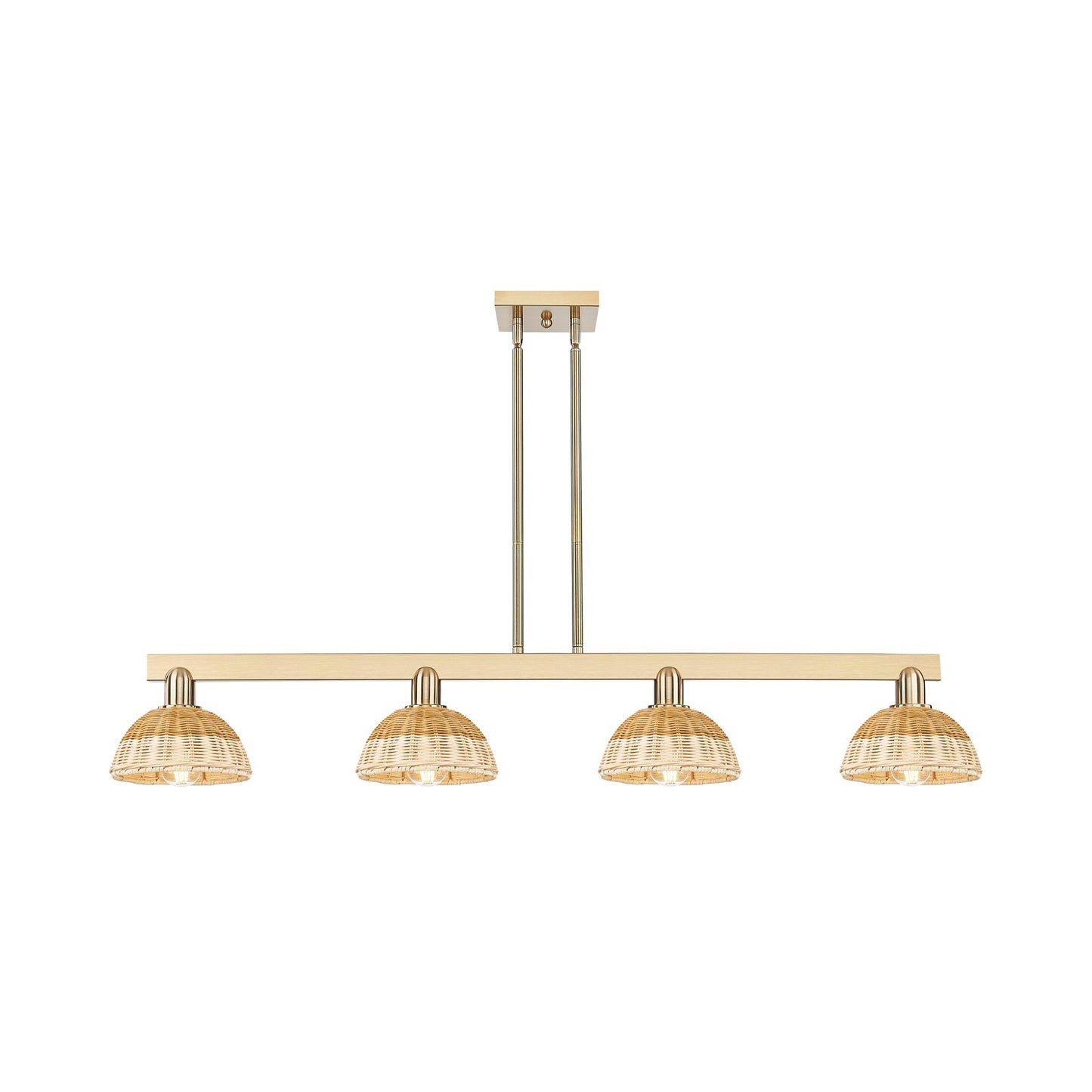 Innovations Natural Ballston Dome 50in 4-Light Island Light | Farmhouse Champagne Bronze Steel and Natural Fiber Dome Shade | Model 716-4I-CB-NBD2-75-NAT