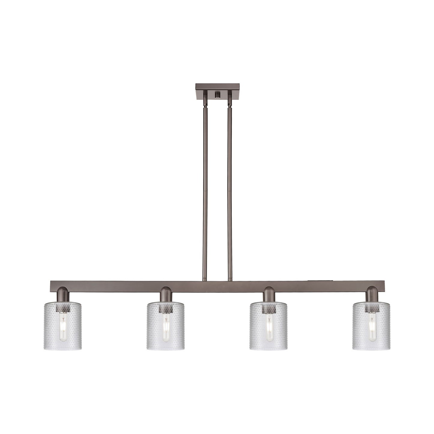 Innovations Cobbleskill 48in 4-Light Island Light | Industrial Oil Rubbed Bronze Steel and Clear Glass | Kitchen Island & Dining | Model 716-4I-OB-G112