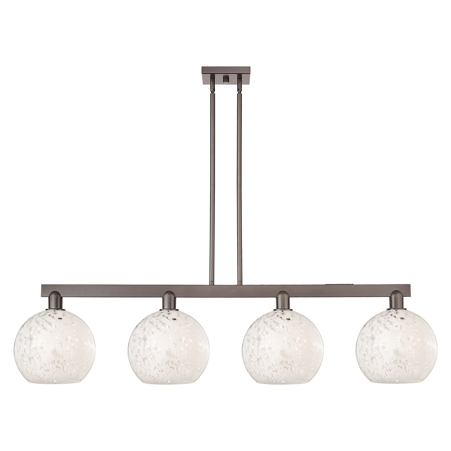 Innovations Lighting Arcadia 53in 4-Light Island Light | Industrial Oil Rubbed Bronze and White Mouchette Glass | Kitchen | Model 716-4I-OB-G1216-10WM