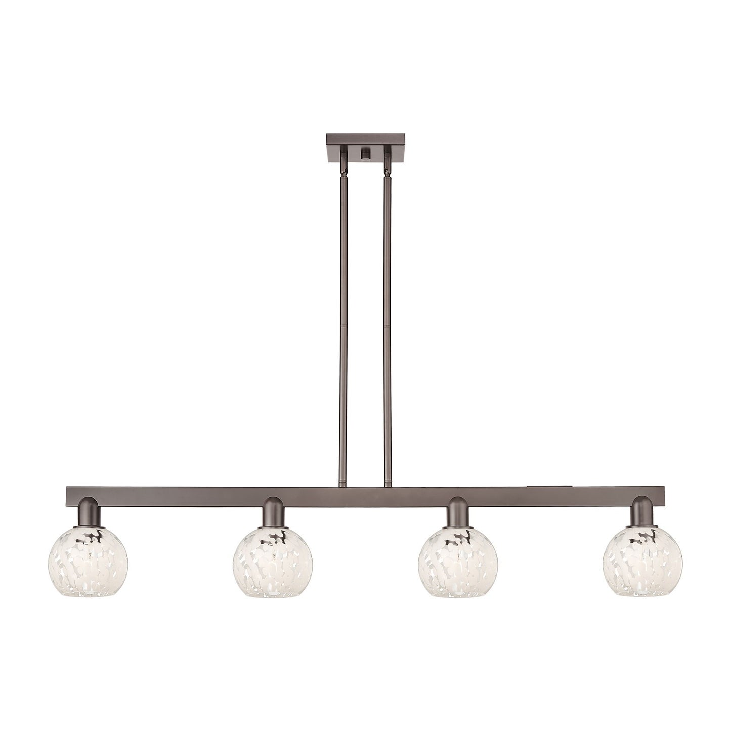 Innovations Lighting White Mouchette 49in 4-Light Island Light | Industrial Oil Rubbed Bronze Steel and White Glass | Kitchen | Model 716-4I-OB-G1216-6WM