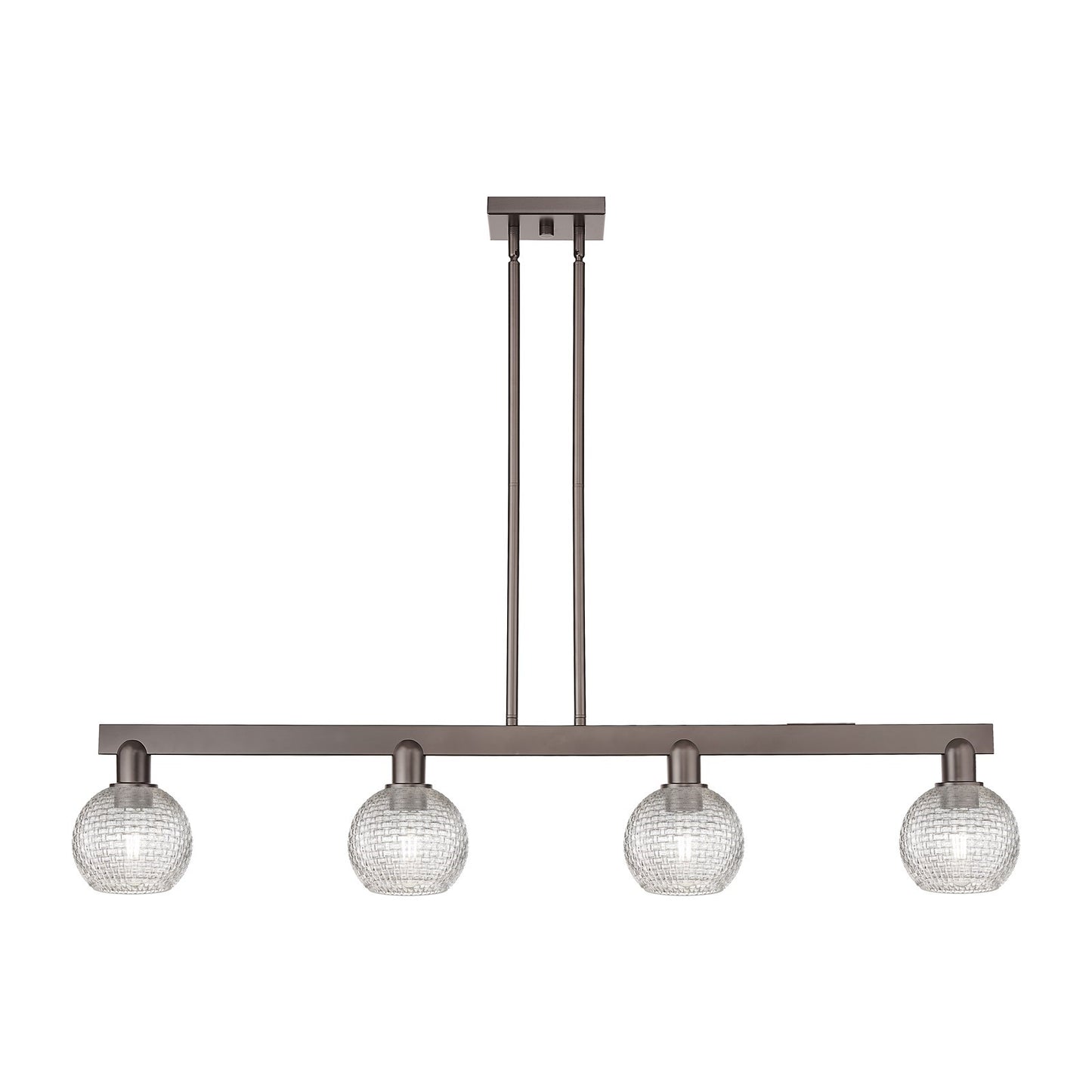 Innovations Athens 49in 4-Light Island Light | Industrial Oil Rubbed Bronze Steel and Clear Basket Weave Glass | Kitchen | Model 716-4I-OB-G122C-6CL