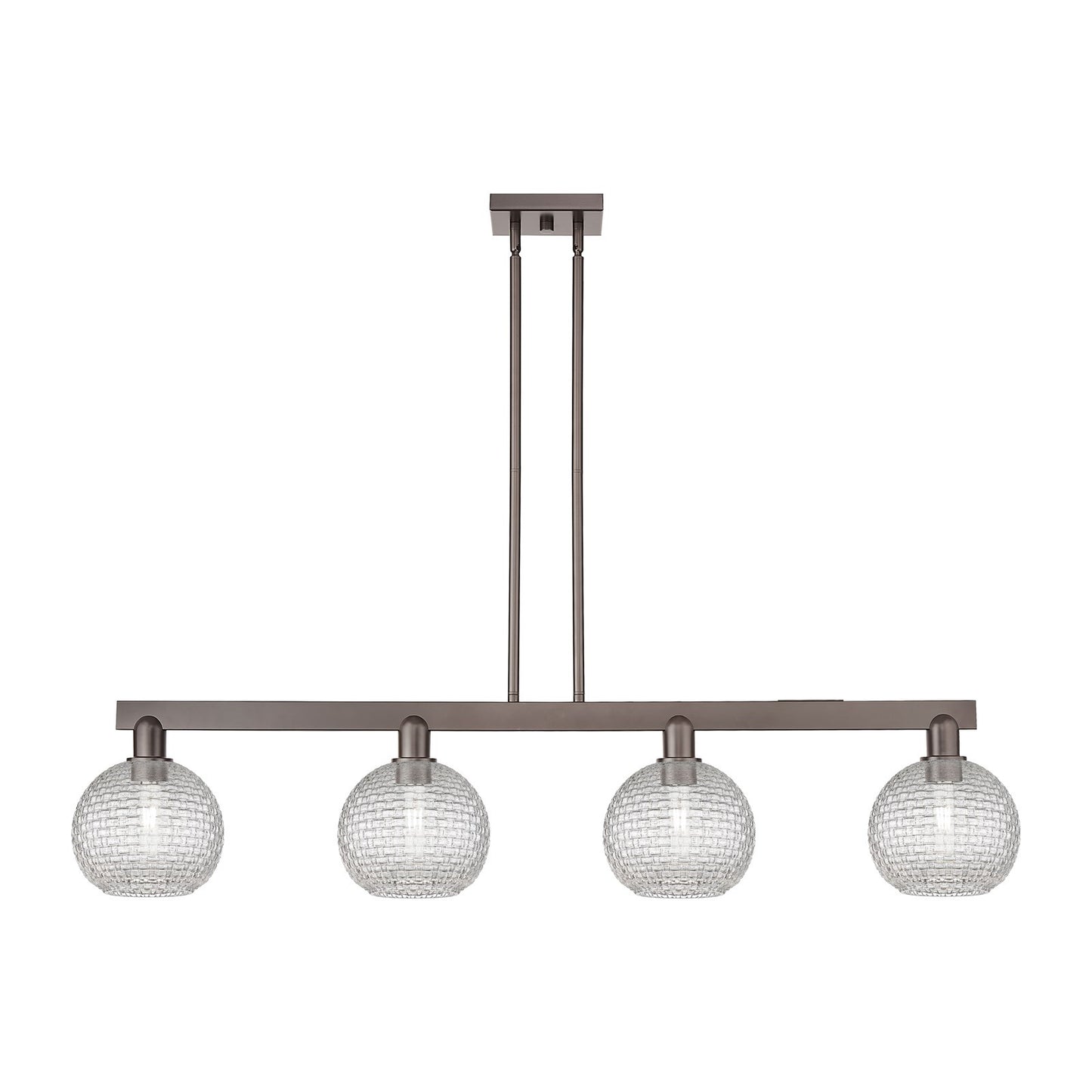 Innovations Athens 51in 4-Light Island Light | Industrial Oil Rubbed Bronze Steel and Clear Basket Weave Glass | Kitchen | Model 716-4I-OB-G122C-8CL