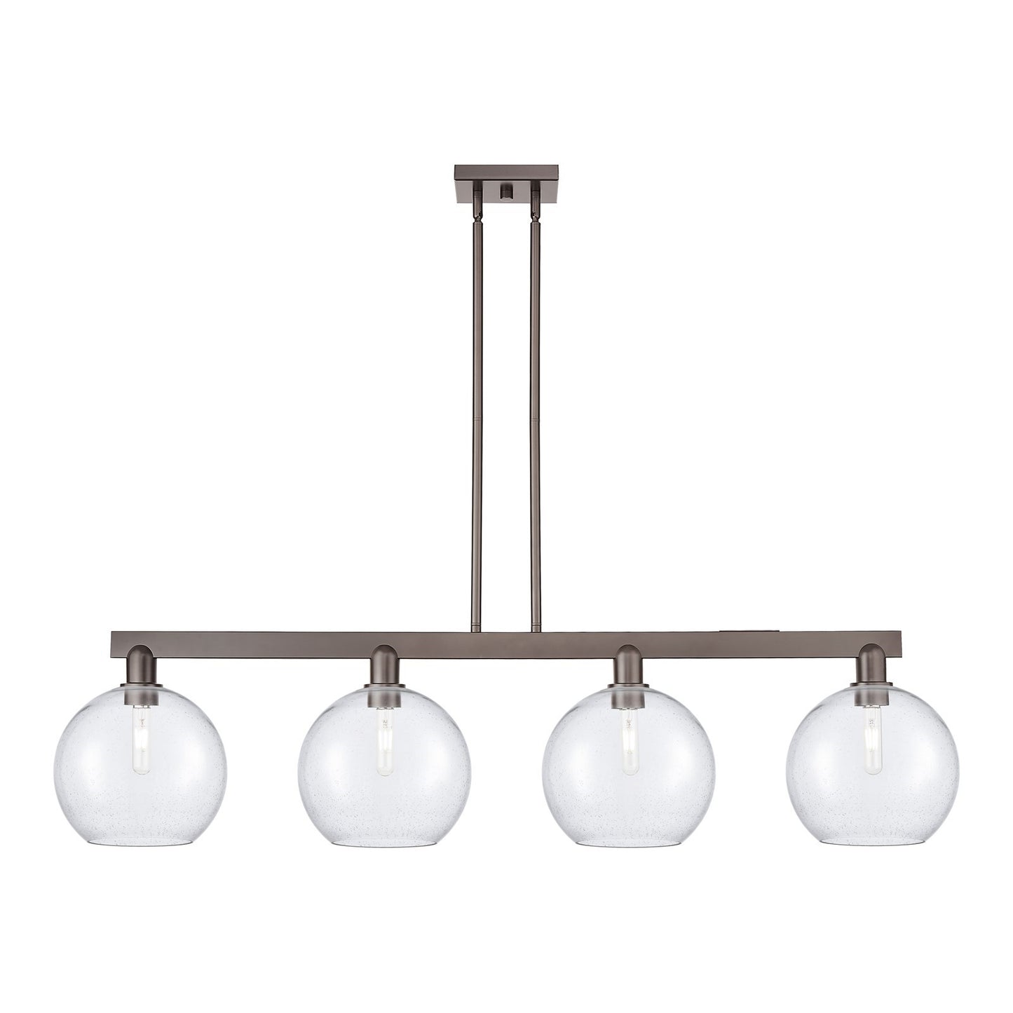 Innovations Athens 53in 4-Light Island Light | Industrial Oil Rubbed Bronze Steel and Seedy Glass | Kitchen Island & Dining Room | Model 716-4I-OB-G124-10