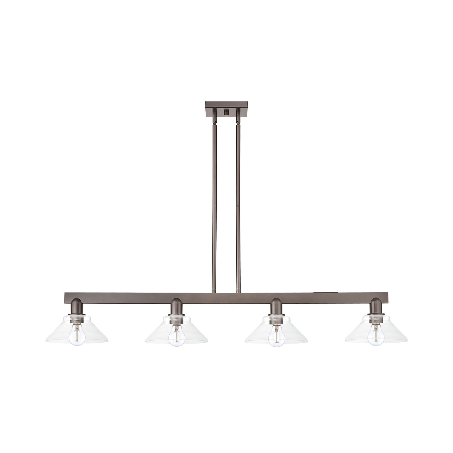 Innovations Orwell 51in 4-Light Island Light | Industrial Oil Rubbed Bronze and Clear Glass | Kitchen Island & Dining Room | Model 716-4I-OB-G132