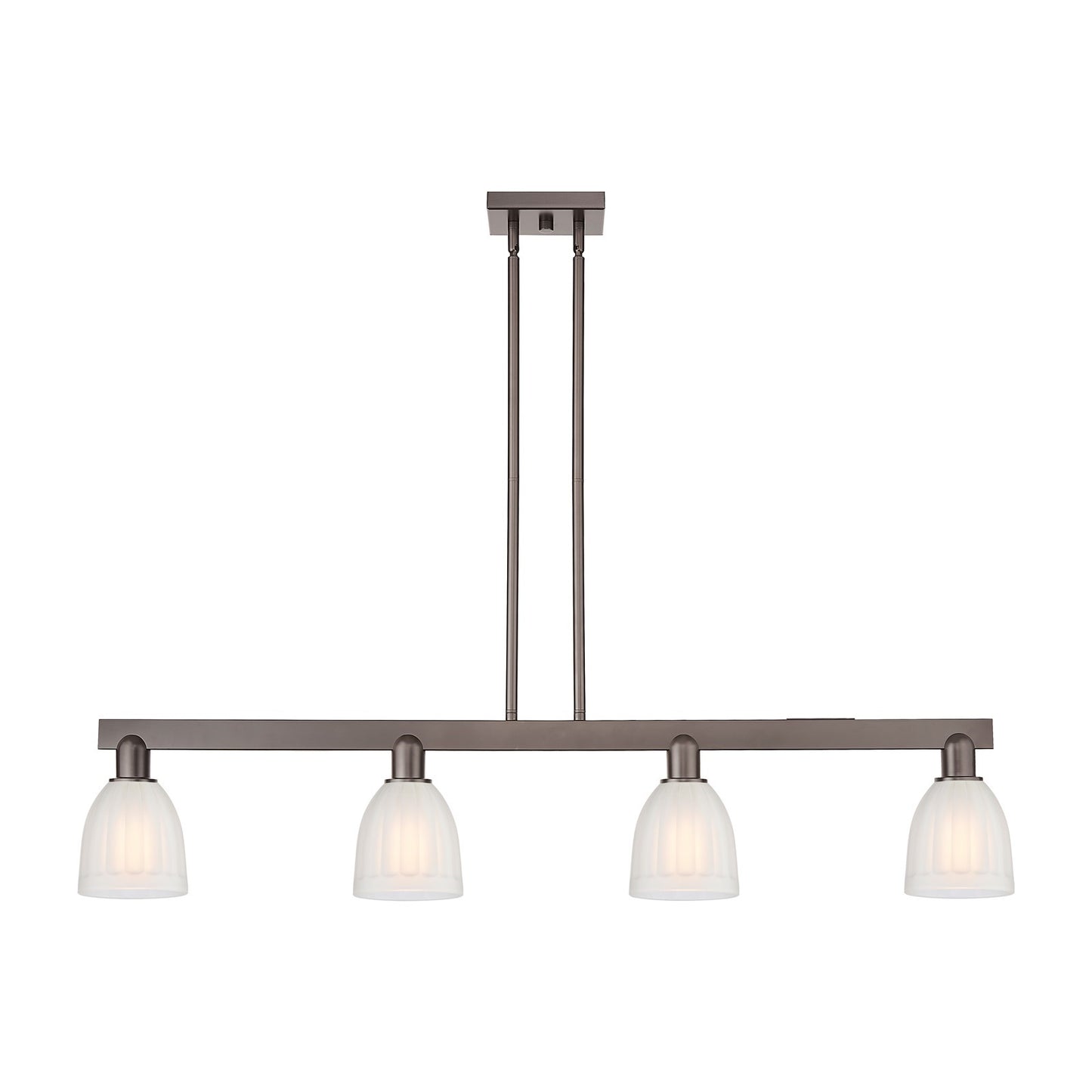 Innovations Brookfield 49in 4-Light Island Light | Industrial Oil Rubbed Bronze and White Frosted Glass | Kitchen Island & Dining | Model 716-4I-OB-G441