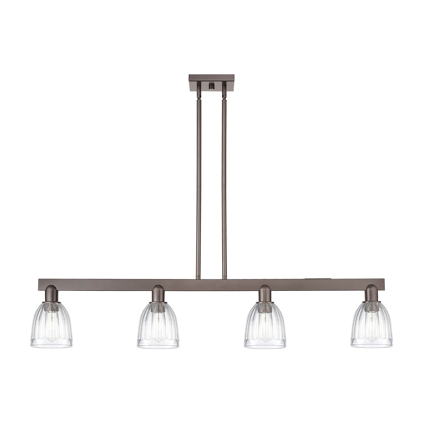 Innovations Brookfield 48.5in 4-Light Island Light | Industrial Oil Rubbed Bronze Steel and Clear Ribbed Glass | Kitchen Island & | Model 716-4I-OB-G442