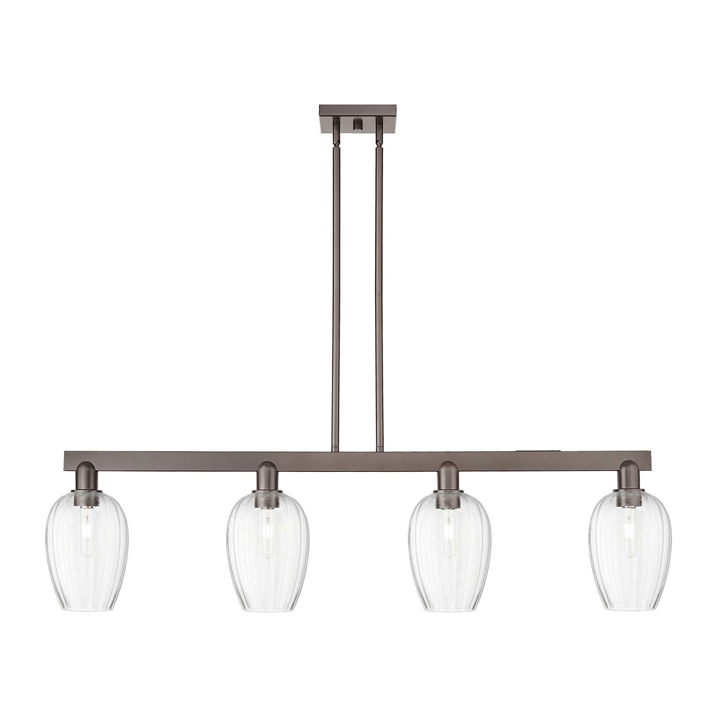 Innovations Preston Flute 49in 4-Light Island Light | Industrial Oil Rubbed Bronze Steel and Clear Glass | Kitchen Island & | Model 716-4I-OB-G457-6CL