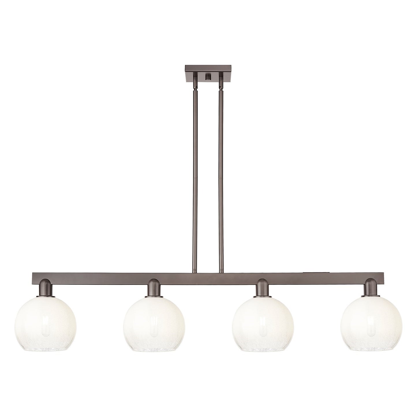 Innovations Brookhaven Globe 51in 4-Light Island Light | Industrial Oil Rubbed Bronze Steel and Opal Glass | Kitchen Island & | Model 716-4I-OB-G483-8OP