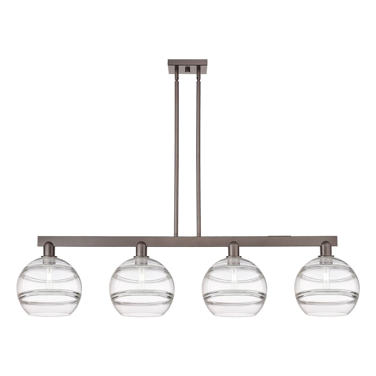Innovations Rochester 53in 4-Light Island Light | Industrial Oil Rubbed Bronze Steel and Clear Glass | Kitchen Island & Dining | Model 716-4I-OB-G556-10CL
