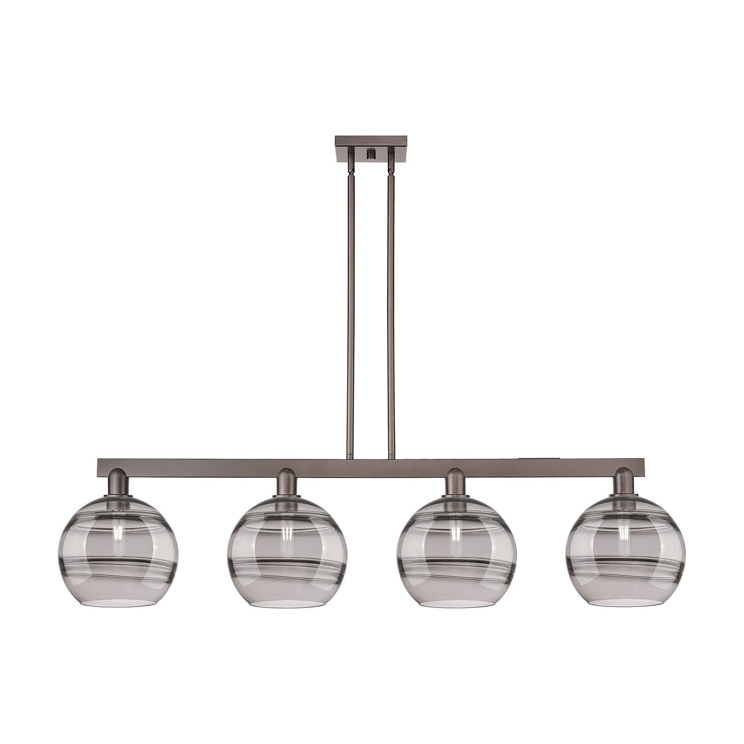 Innovations Rochester 53in 4-Light Island Light | Industrial Oil Rubbed Bronze Steel and Light Smoke Glass | Kitchen Island & | Model 716-4I-OB-G556-10SM