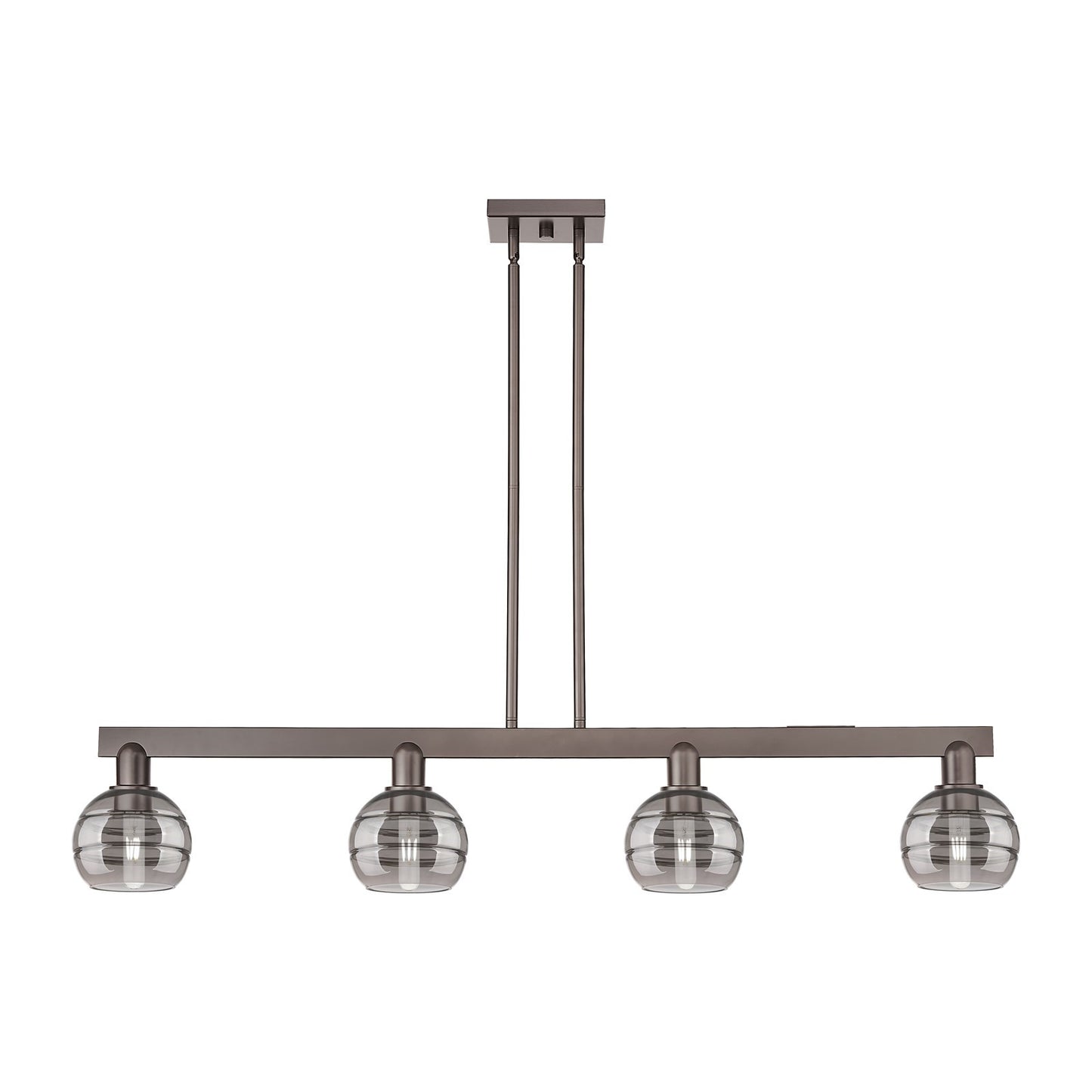 Innovations Rochester 49in 4-Light Island Light | Industrial Oil Rubbed Bronze Steel and Light Smoke Glass | Kitchen Island & | Model 716-4I-OB-G556-6SM