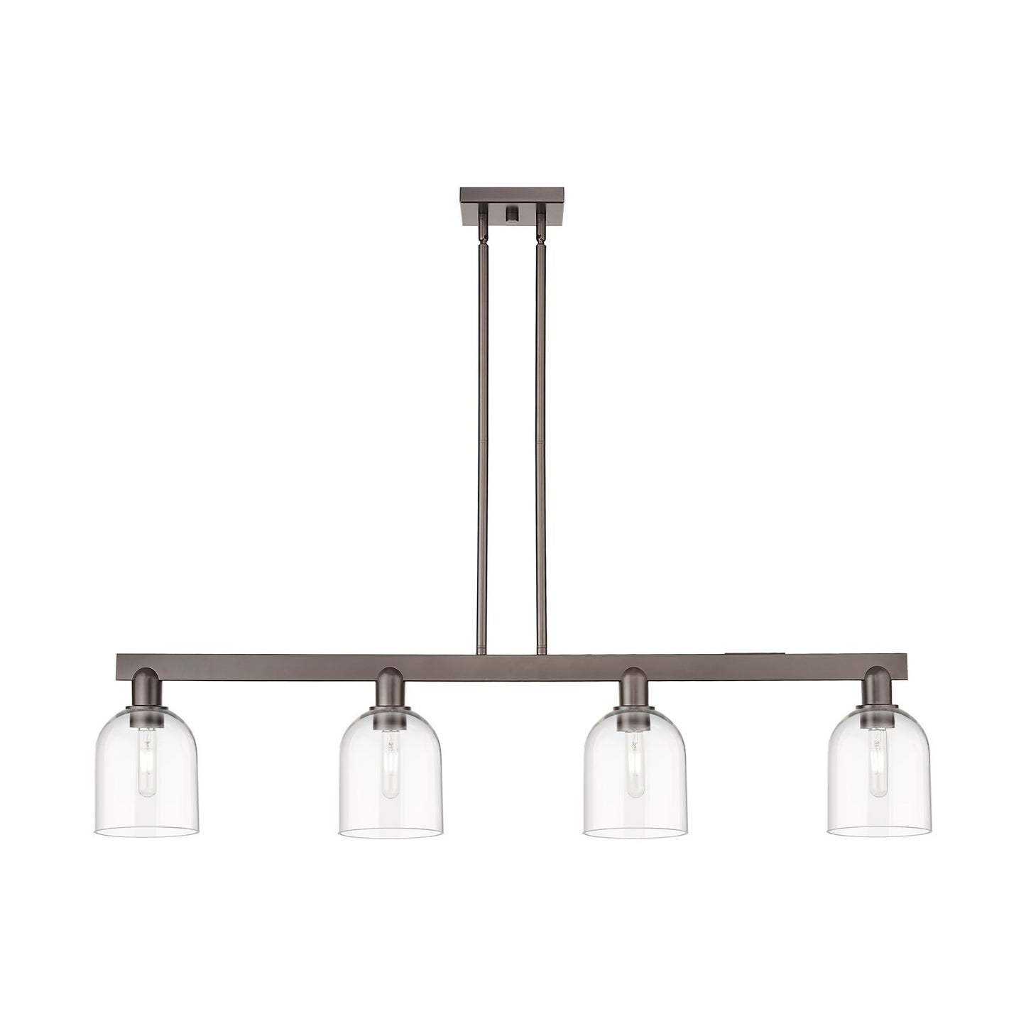 Innovations Bella 48in 4-Light Island Light | Industrial Oil Rubbed Bronze Steel and Clear Glass | Kitchen Island & Dining Room | Model 716-4I-OB-G558-6CL
