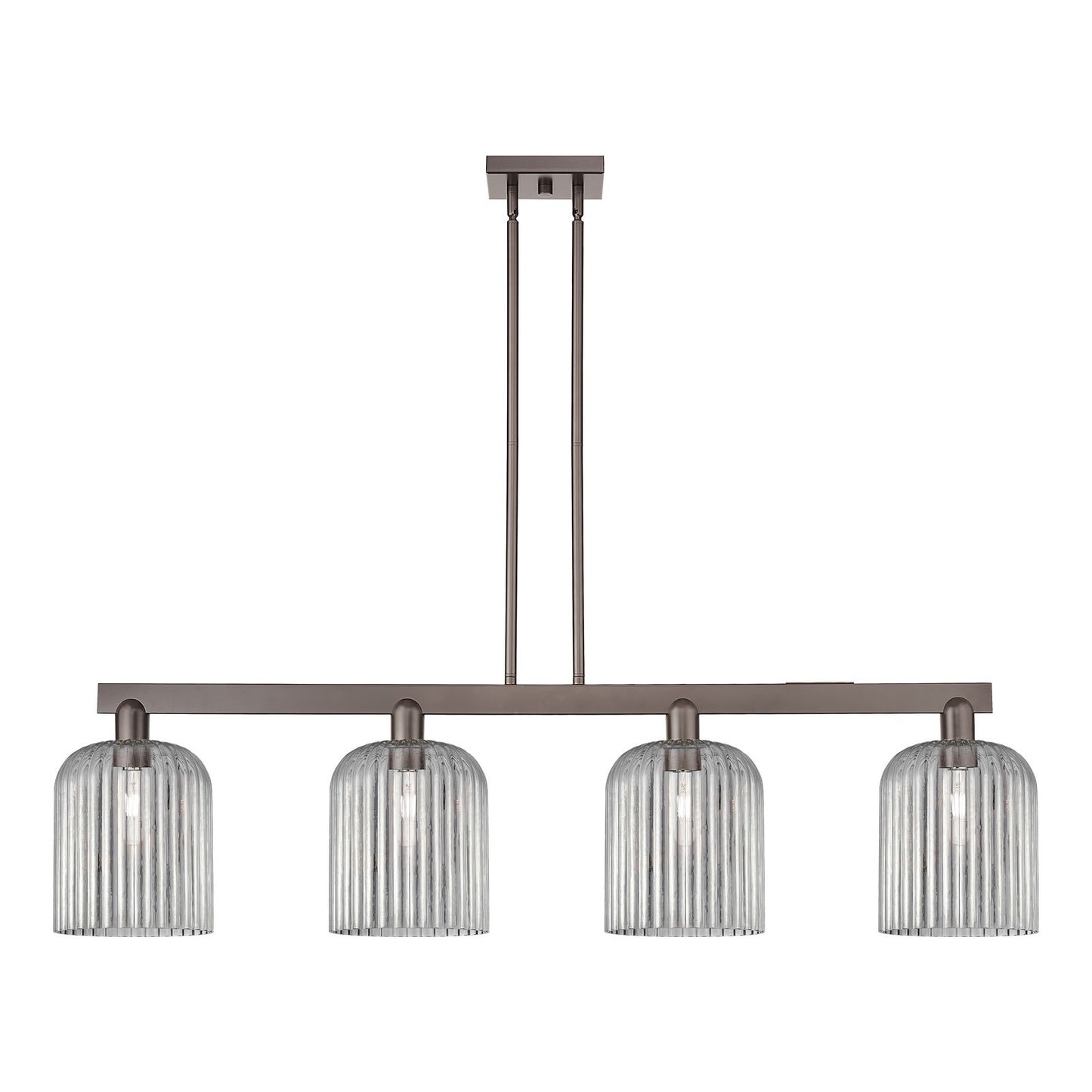 Innovations Bridal Veil 51in 4-Light Island Light | Industrial Oil Rubbed Bronze Steel and Light Smoke Ribbed Glass | Kitchen | Model 716-4I-OB-G559-8SM