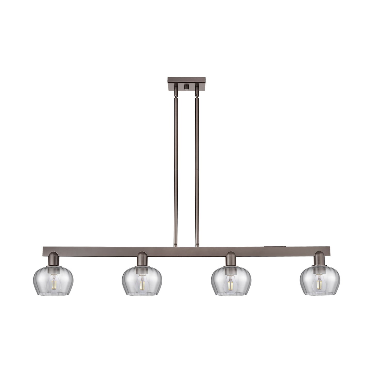 Innovations Fenton 49.25in 4-Light Island Light | Industrial Oil Rubbed Bronze Steel and Light Smoke Ribbed Glass | Kitchen Island | Model 716-4I-OB-G93
