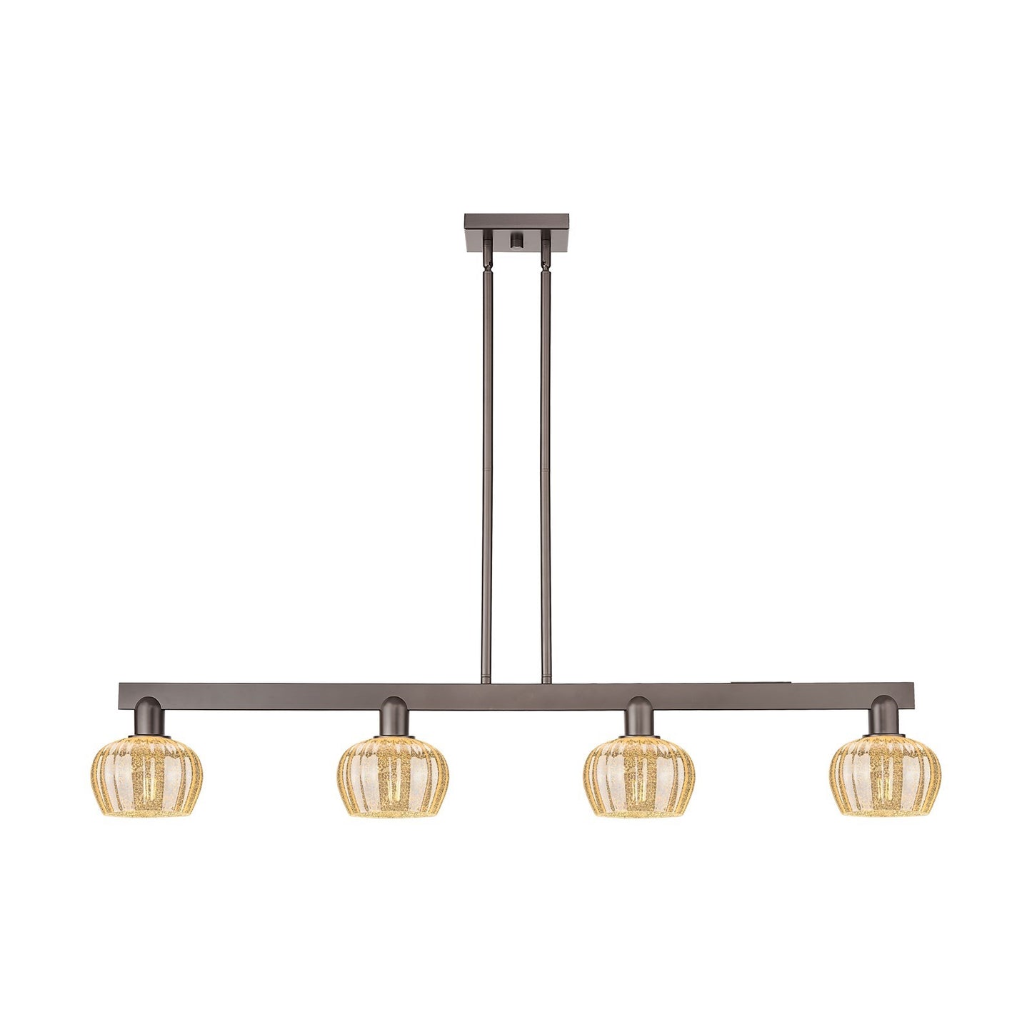 Innovations Fenton 49in 4-Light Island Light | Industrial Oil Rubbed Bronze Steel and Mercury Ribbed Glass | Kitchen Island | Model 716-4I-OB-G96