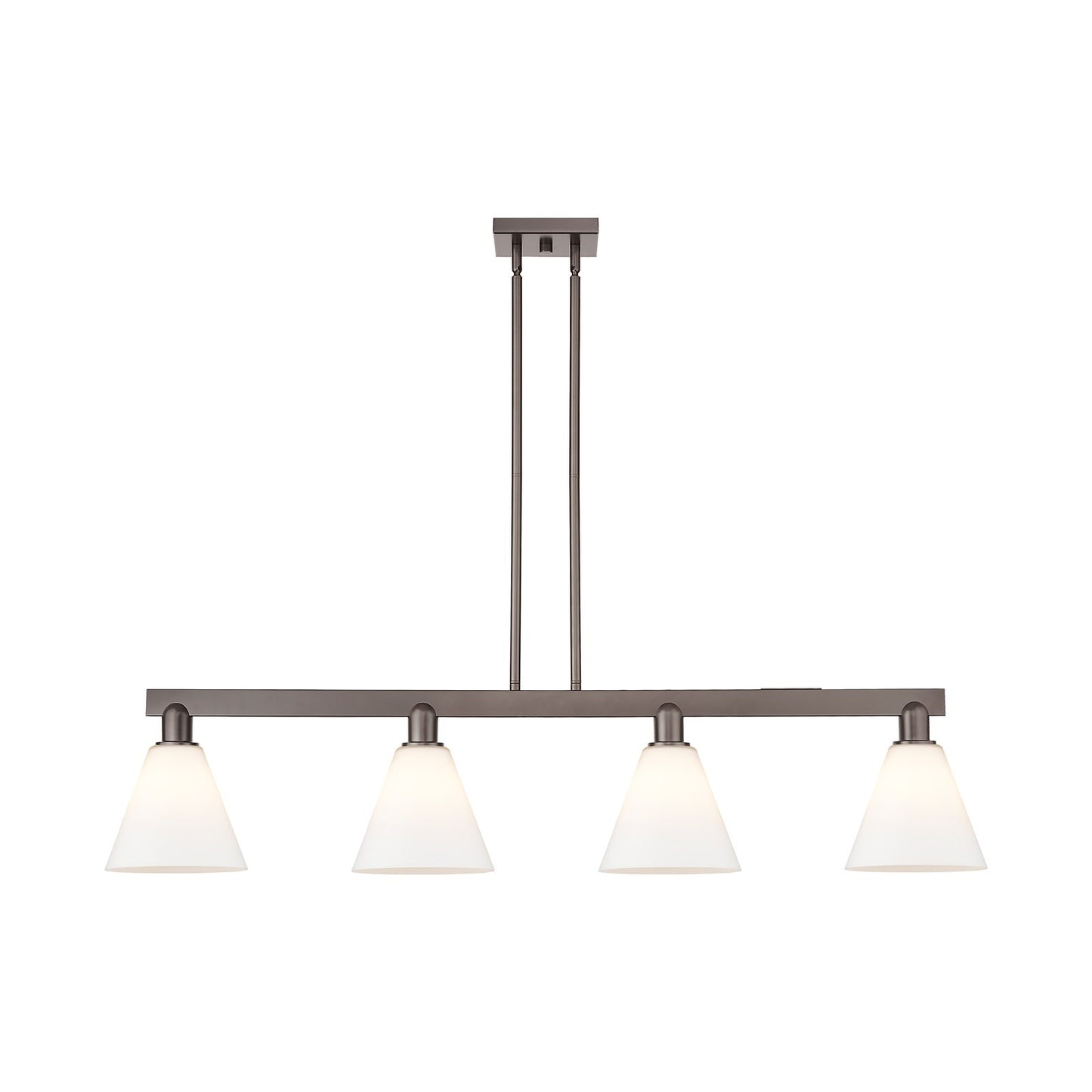 Innovations Berkshire Glass 51in 4-Light Island Light | Industrial Oil Rubbed Bronze Steel and Matte White Glass | Kitchen Island | Model 716-4I-OB-GBC-81