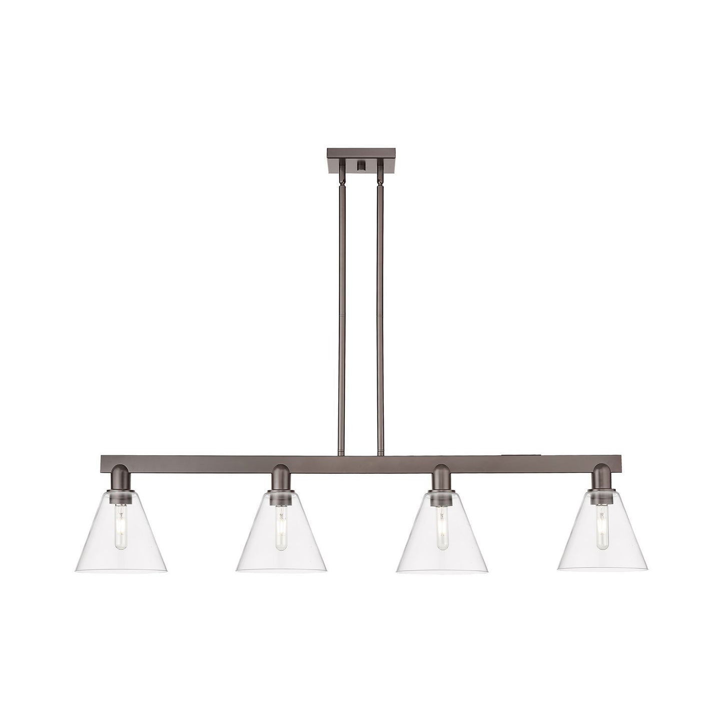 Innovations Berkshire Glass 51in 4-Light Island Light | Industrial Oil Rubbed Bronze Steel and Clear Glass | Kitchen Island & | Model 716-4I-OB-GBC-82