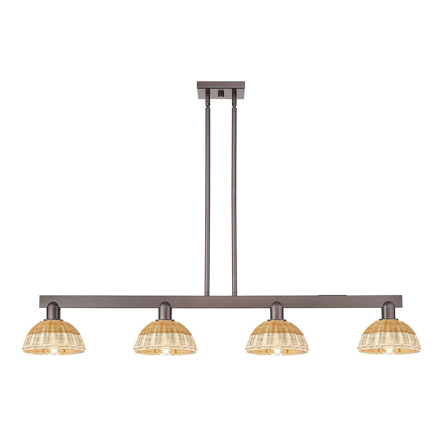 Innovations Natural Ballston Dome 48in 4-Light Island Light | Farmhouse Oil Rubbed Bronze Steel and Natural Fiber | Model 716-4I-OB-NBD2-75-NAT