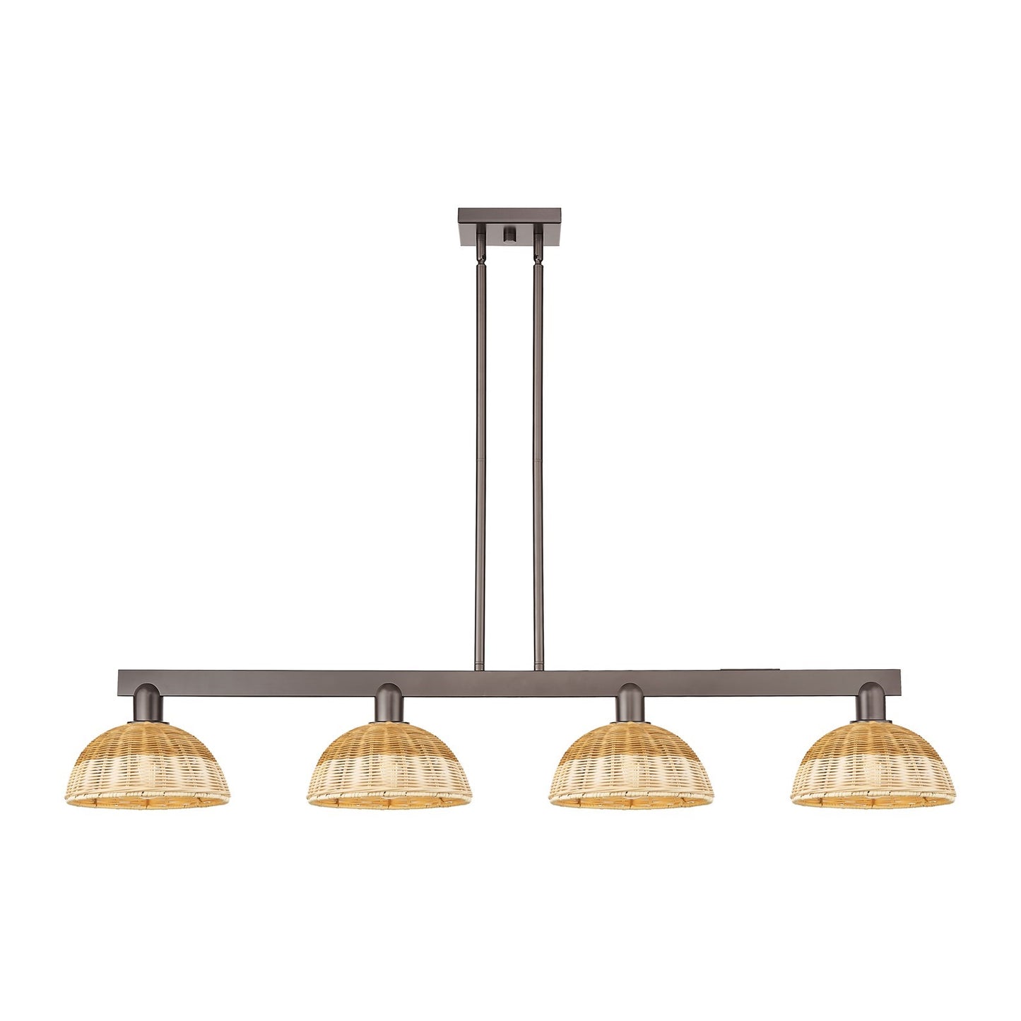 Innovations Bristol Natural II 52in 4-Light Island Light | Industrial Oil Rubbed Bronze Steel and Natural Fiber Dome Shade | Model 716-4I-OB-NBD2-9-NAT