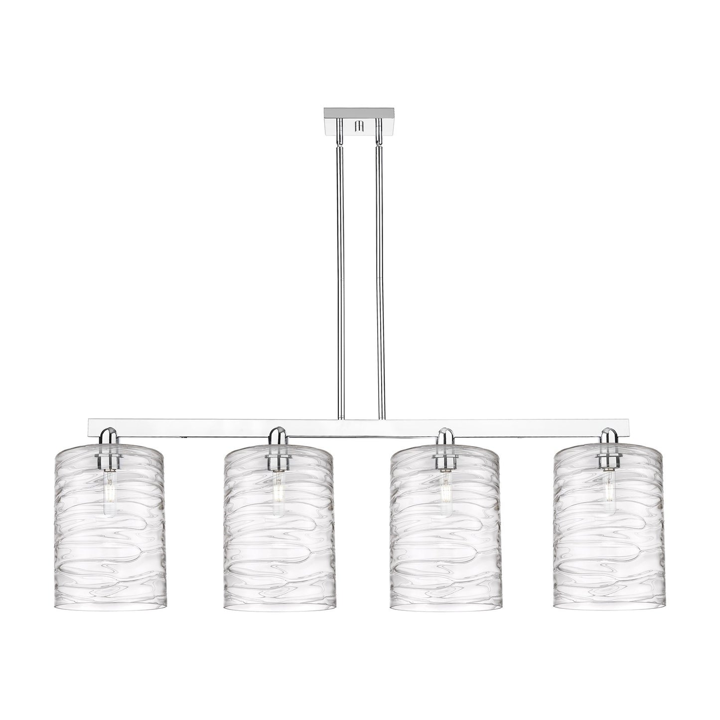 Innovations Cobbleskill 52in 4-Light Island Light | Industrial Polished Chrome Steel and Deco Swirl Clear Glass | Kitchen Island | Model 716-4I-PC-G1113-L