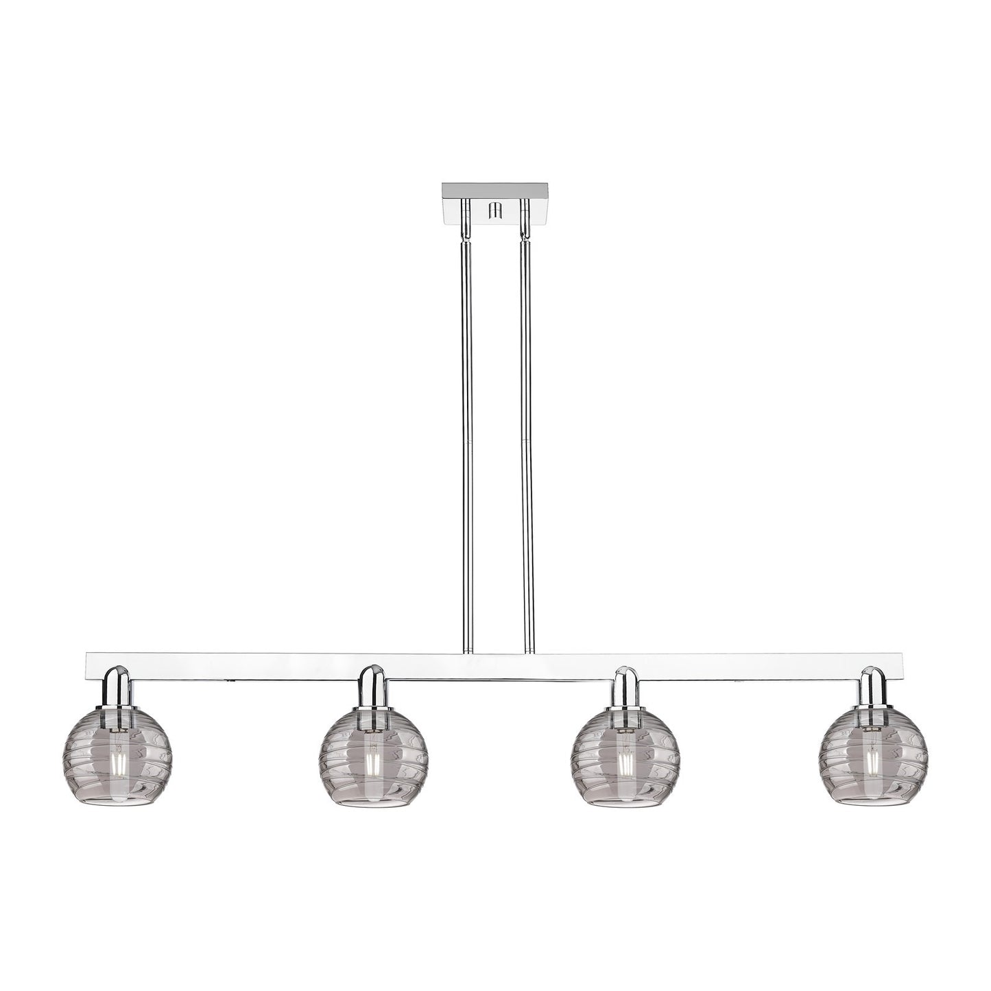 Innovations Athens Deco Swirl 48in 4-Light Island Light | Industrial Polished Chrome and Light Smoke Glass | Kitchen Island & | Model 716-4I-PC-G1213-6SM
