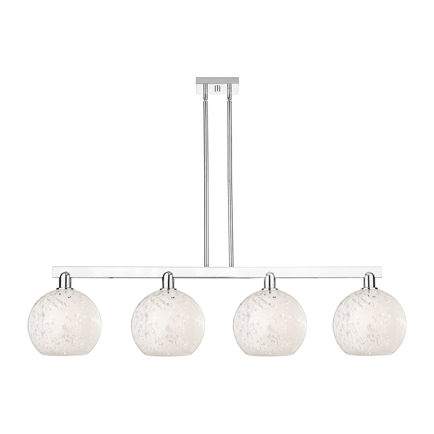 Innovations Lighting White Mouchette 53in 4-Light Island Light | Industrial Polished Chrome and White Glass | Kitchen Island | Model 716-4I-PC-G1216-10WM