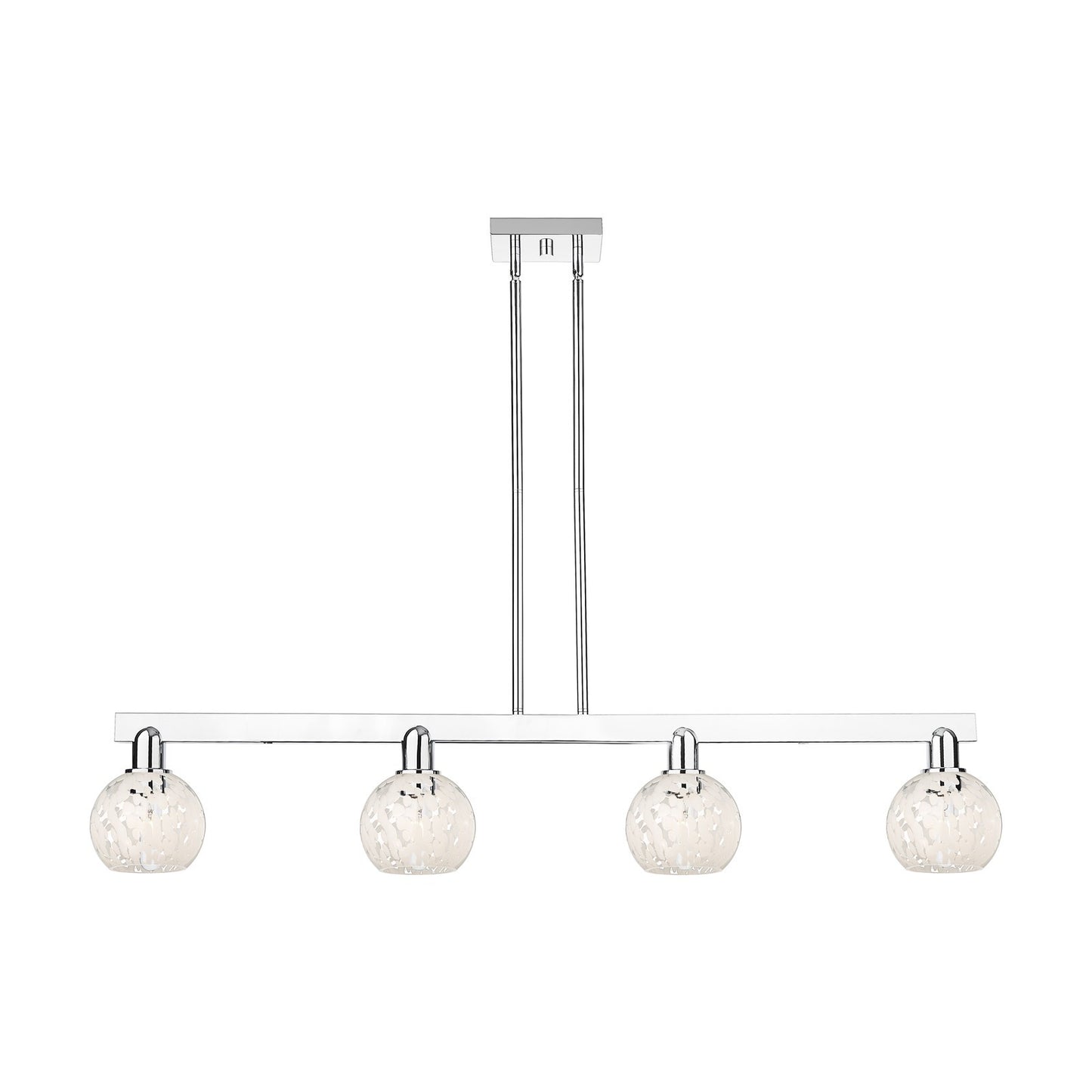 Innovations Lighting White Mouchette 49in 4-Light Island Light | Industrial Polished Chrome and White Glass | Kitchen Island & | Model 716-4I-PC-G1216-6WM