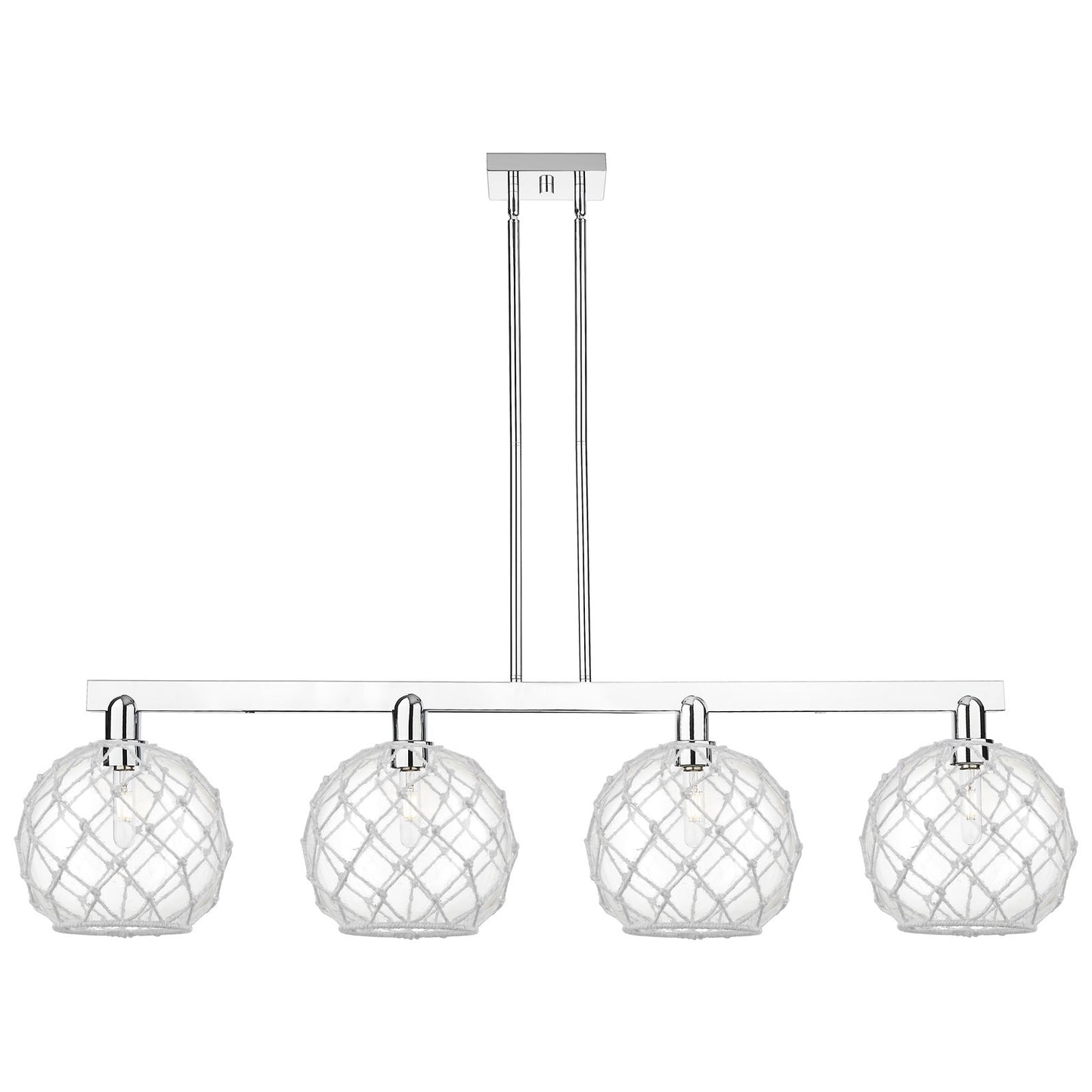 Innovations Farmhouse Rope 53in 4-Light Island Light | Industrial Polished Chrome and Clear Glass with White Rope | Kitchen | Model 716-4I-PC-G122-10RW