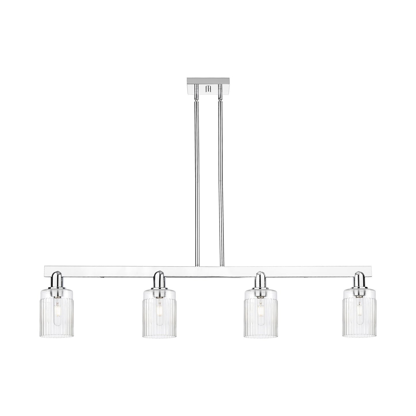 Innovations Hadley 47in 4-Light Island Light | Industrial Polished Chrome Steel and Clear Ribbed Glass | Kitchen Island & Dining | Model 716-4I-PC-G342