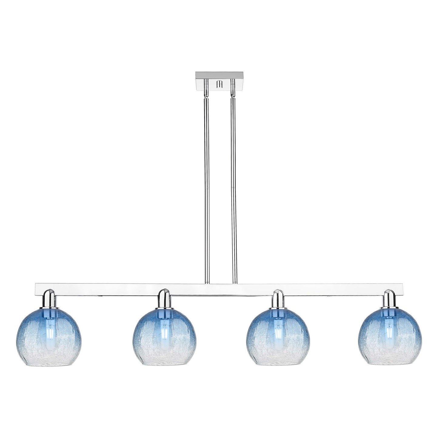 Innovations Brookhaven Globe 51in 4-Light Island Light | Industrial Polished Chrome and Sapphire Blue Glass | Kitchen Island & | Model 716-4I-PC-G483-8SB