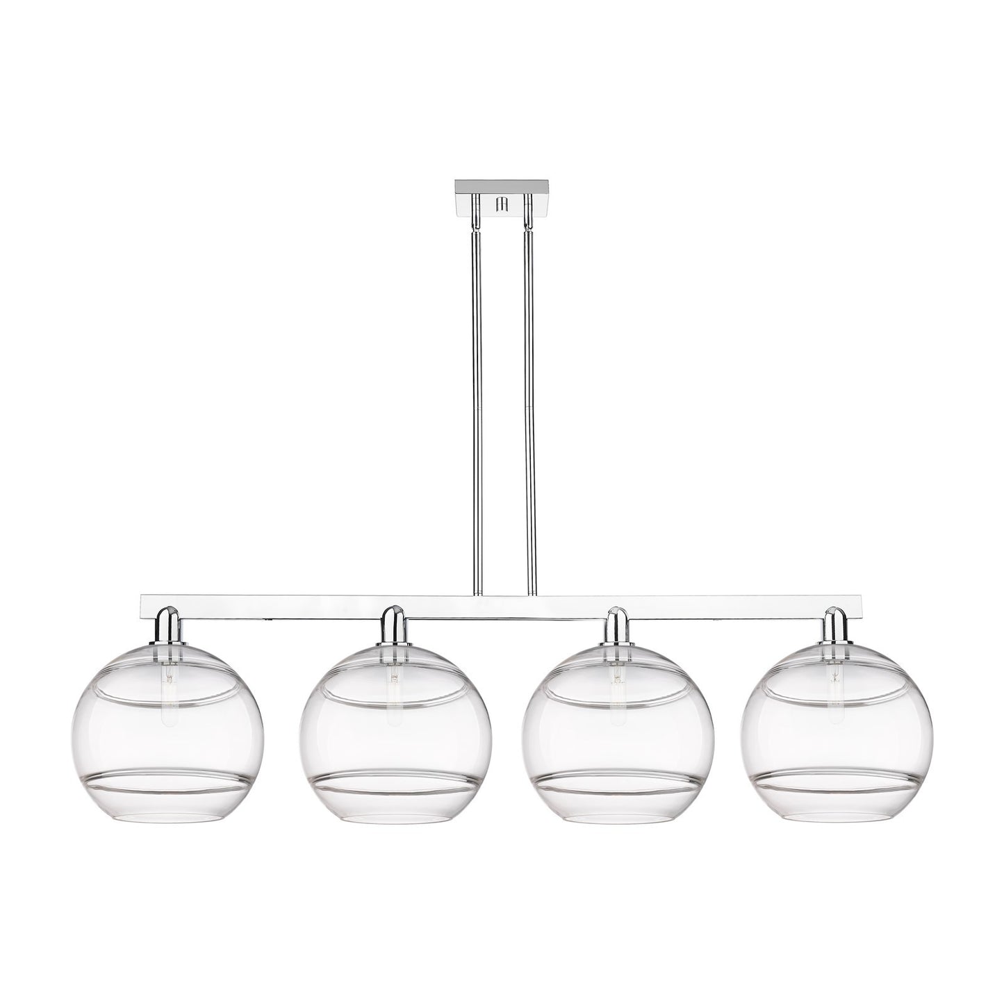 Innovations Rochester 55in 4-Light Island Light | Industrial Polished Chrome and Clear Glass | Kitchen Island & Dining Room | Model 716-4I-PC-G556-12CL