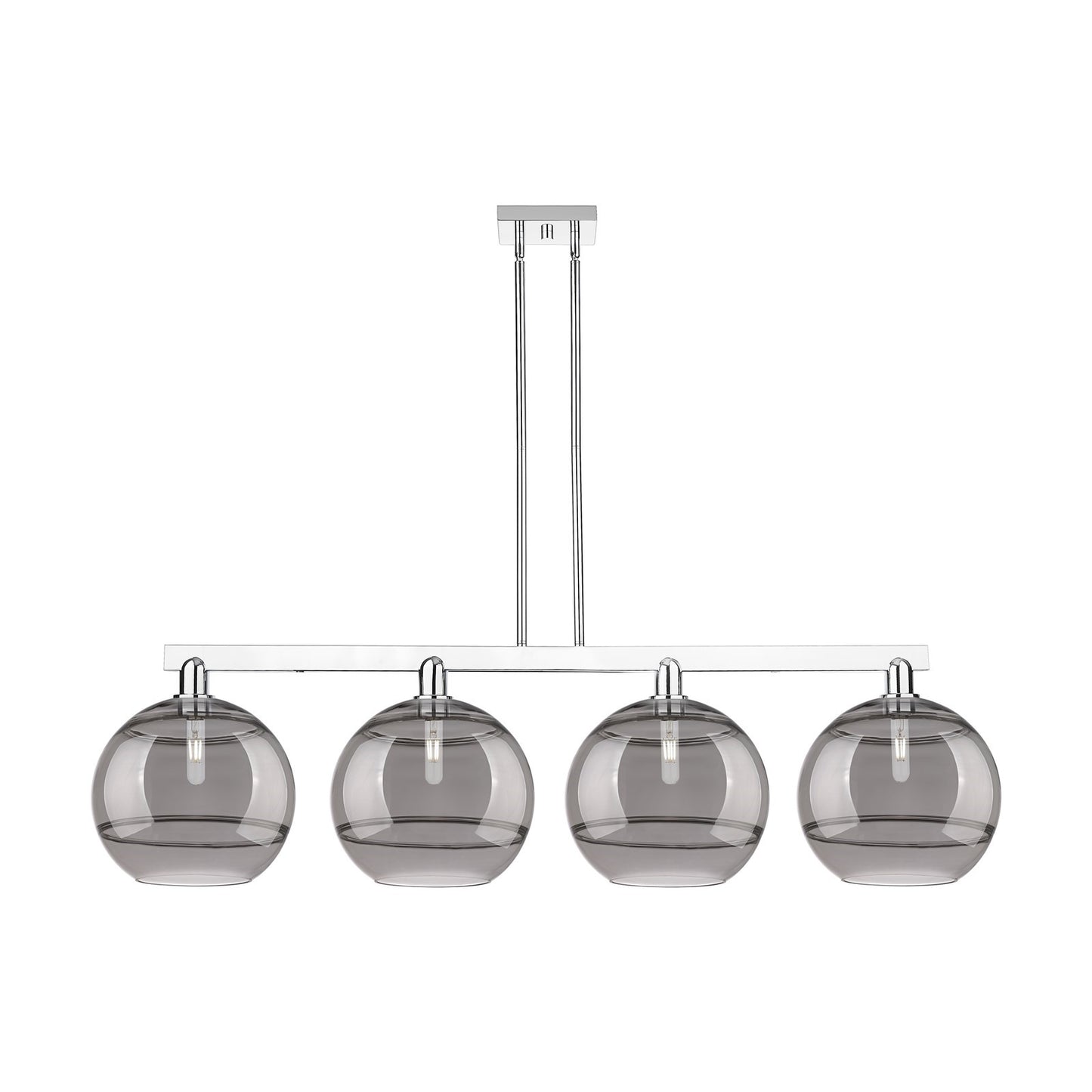 Innovations Rochester 55in 4-Light Island Light | Industrial Polished Chrome and Light Smoke Smoked Glass | Kitchen Island & | Model 716-4I-PC-G556-12SM