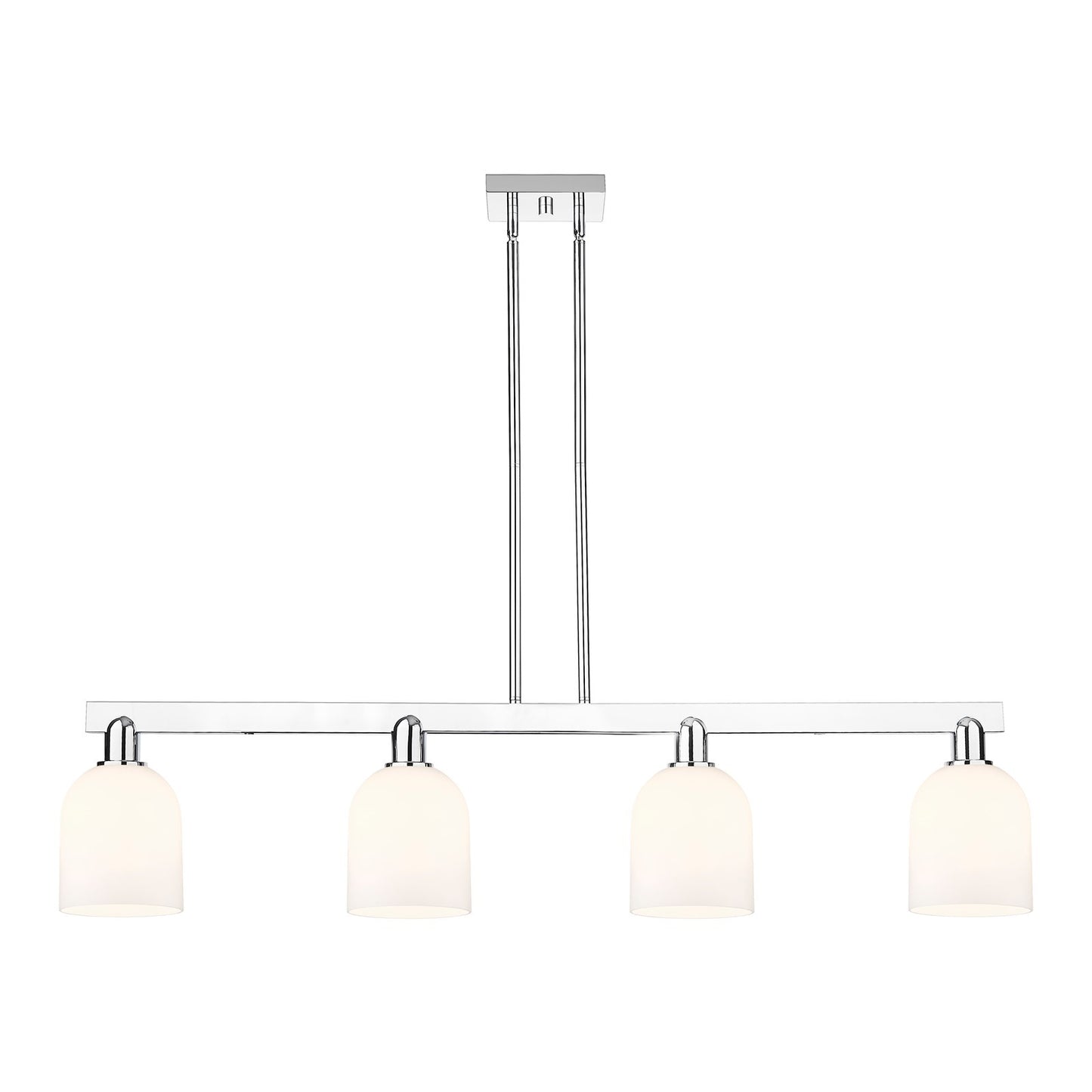 Innovations Bella 48in 4-Light Island Light | Industrial Polished Chrome and White Glass | Kitchen Island & Dining Room | Model 716-4I-PC-G558-6GWH