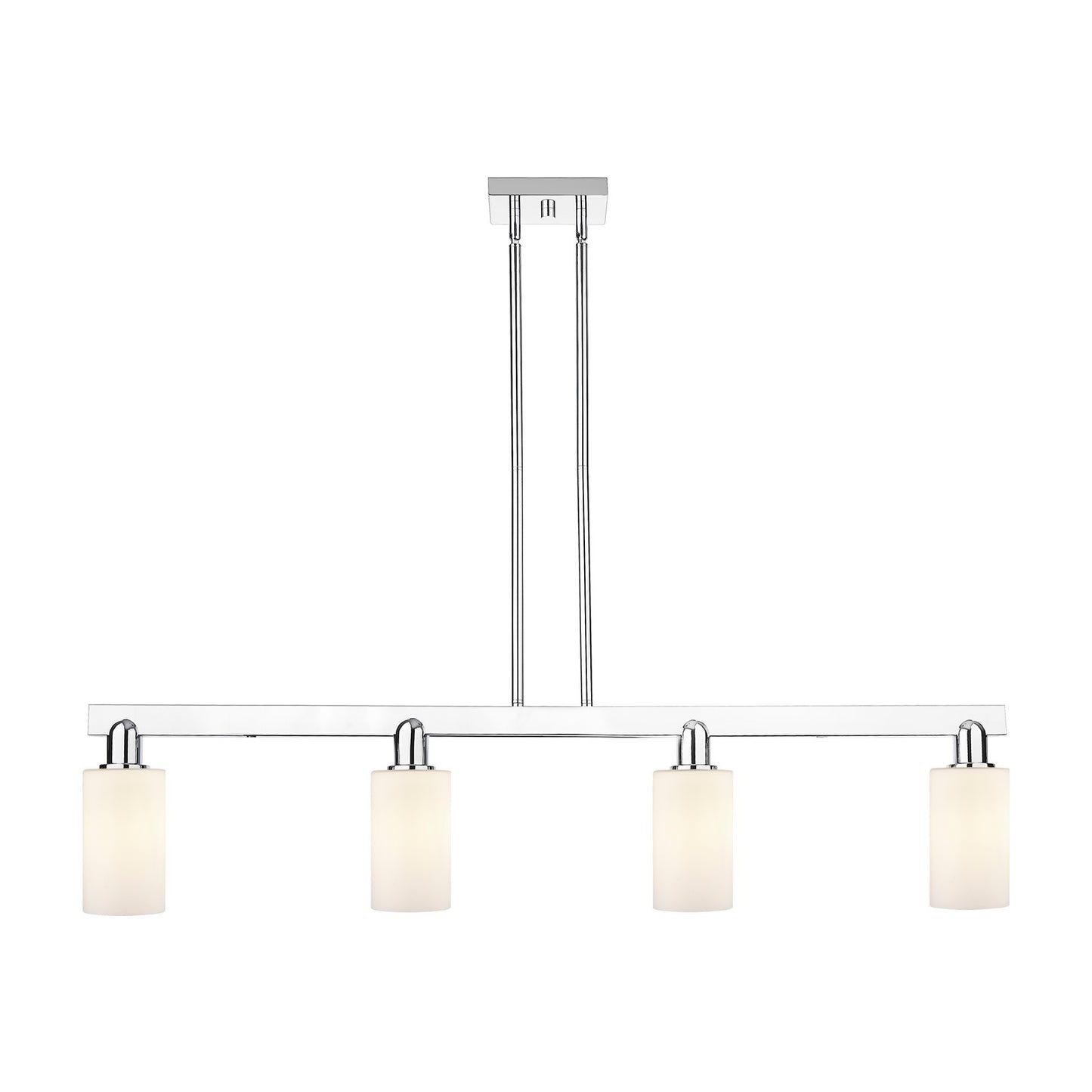 Innovations Clymer 47in 4-Light Island Light | Industrial Polished Chrome and Matte White Glass | Kitchen Island & Dining Room | Model 716-4I-PC-G801